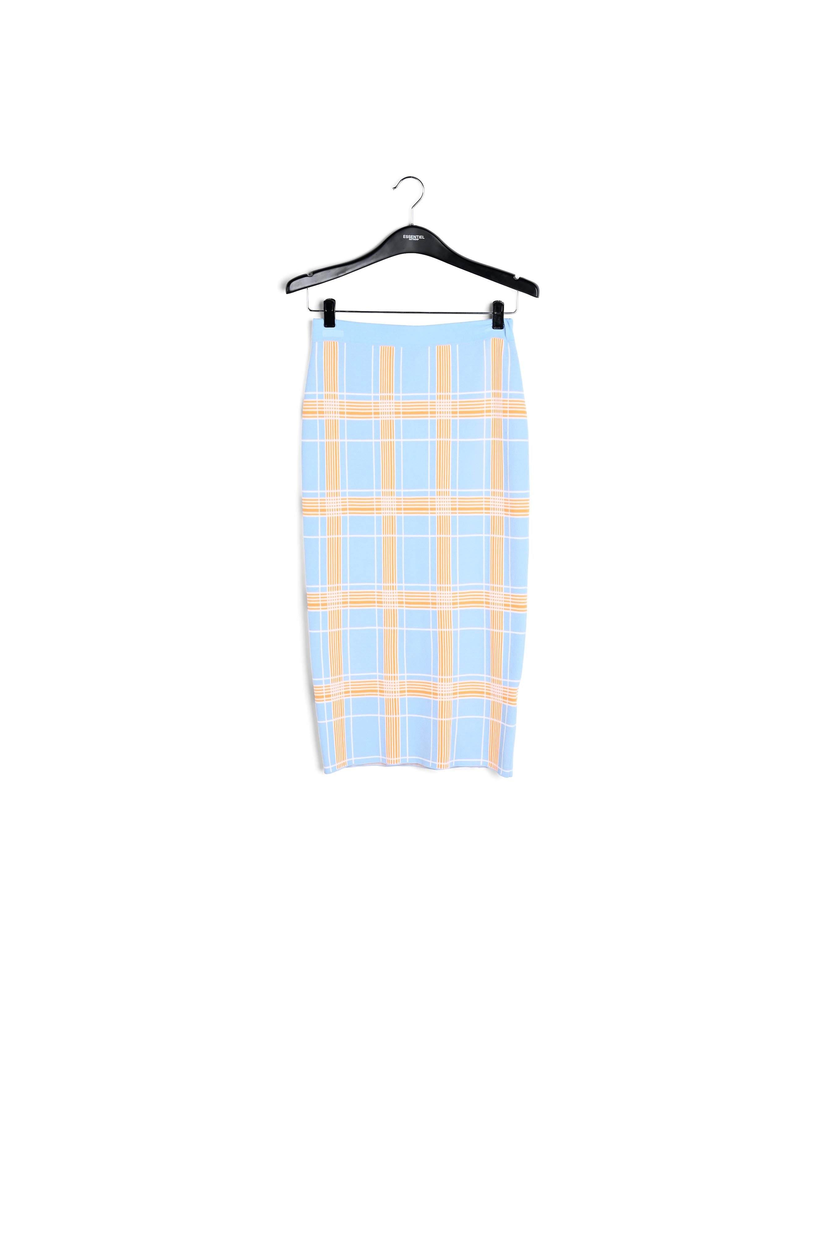 Light blue knitted midi skirt with check motif RE—SSENTIEL | Essentiel second hand