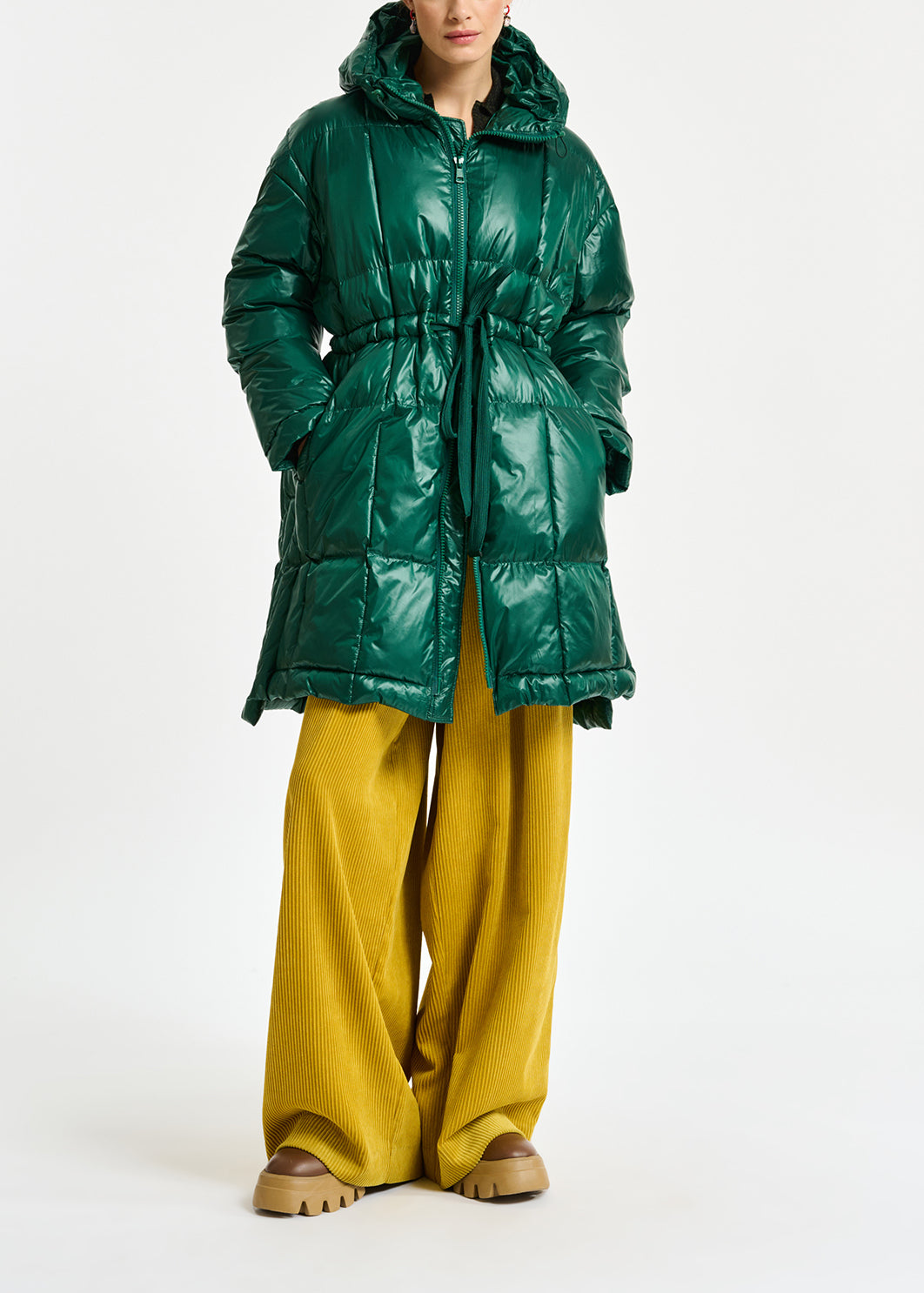 Dark green hooded puffer coat RE—SSENTIEL | Essentiel second hand
