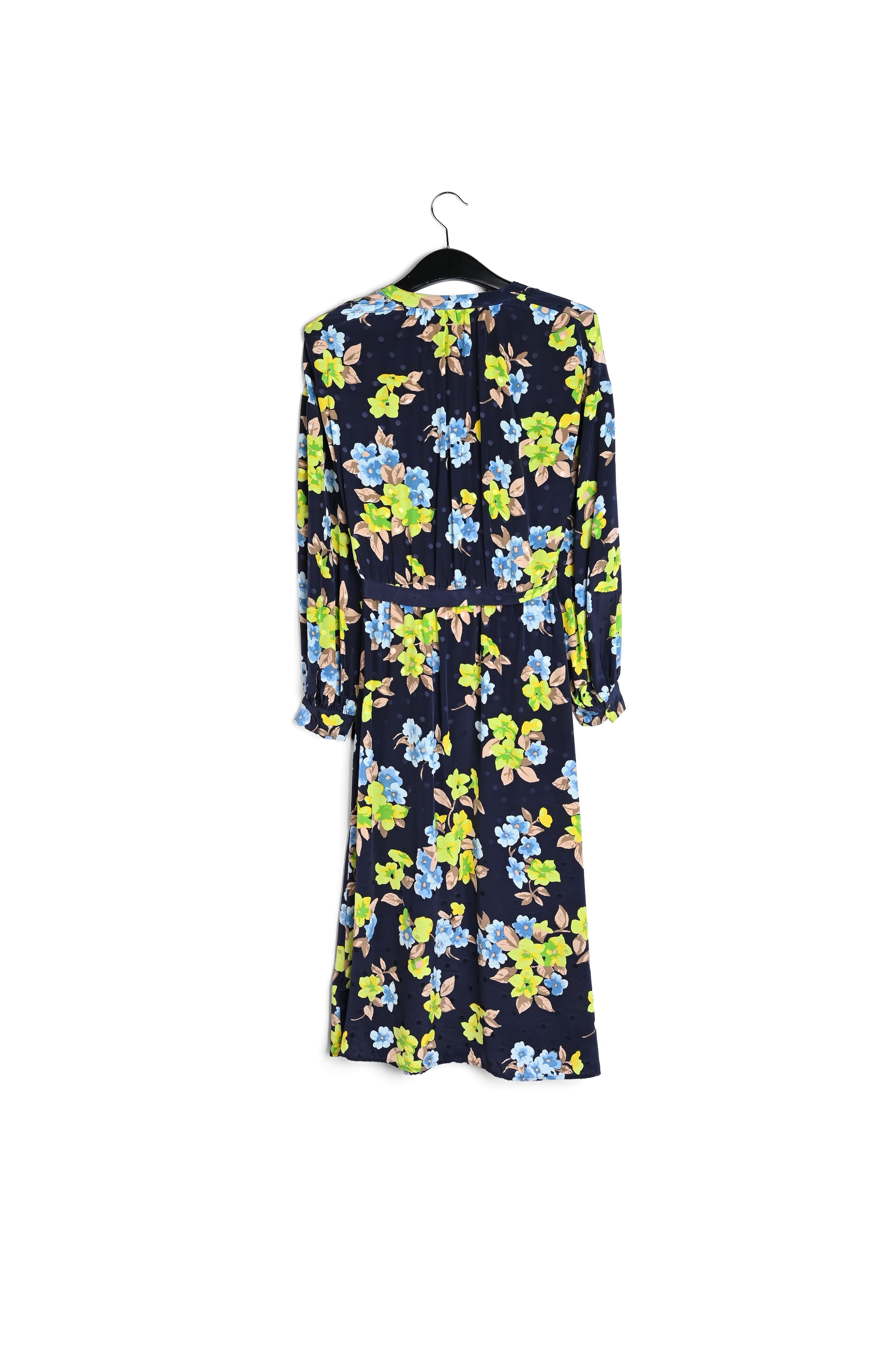 Robe chemise bleu foncé en soie à fleurs et à pois RE—SSENTIEL | Essentiel second hand