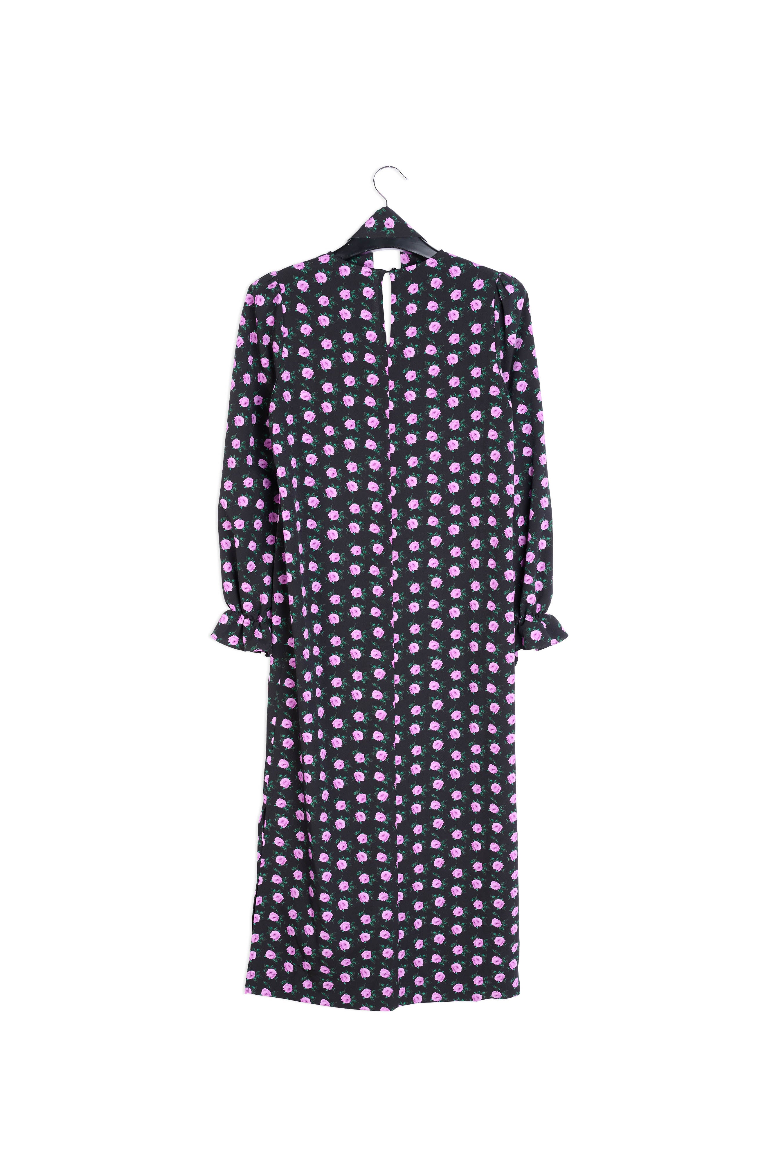 Zwarte midi-jurk met bloemenprint en riem RE—SSENTIEL | Essentiel second hand