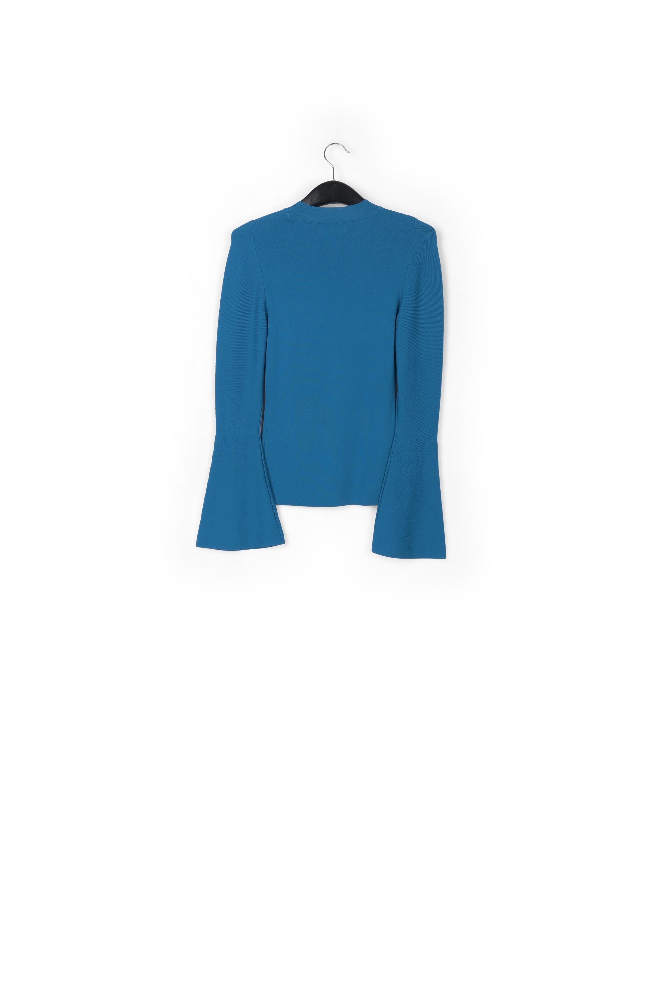 Pull ajusté en tricot bleu à manches trompettes RE—SSENTIEL | Essentiel second hand