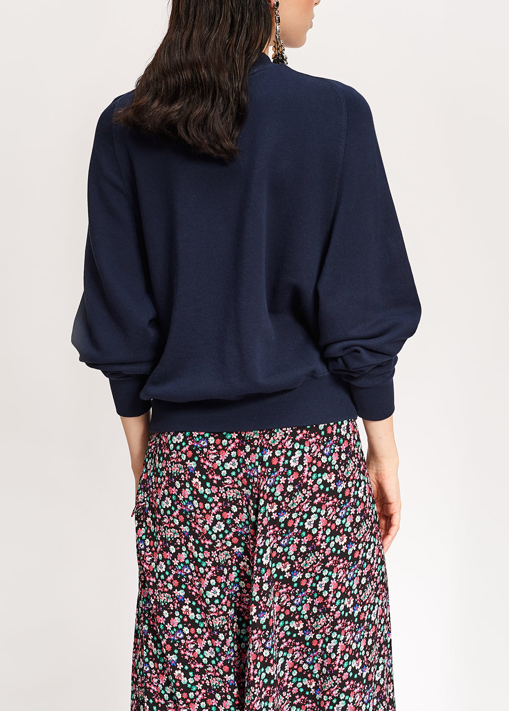 Navy blue cotton-jersey sweatshirt with metallic varsity print RE—SSENTIEL | Essentiel second hand