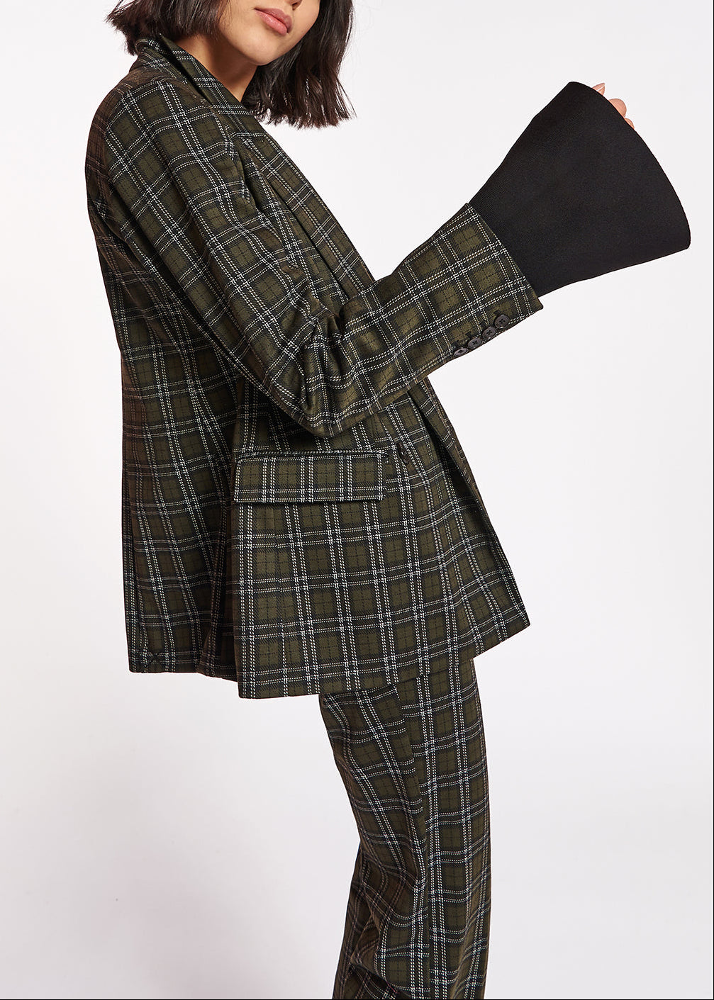 Blazer croisé à  carreaux kaki RE—SSENTIEL | Essentiel second hand