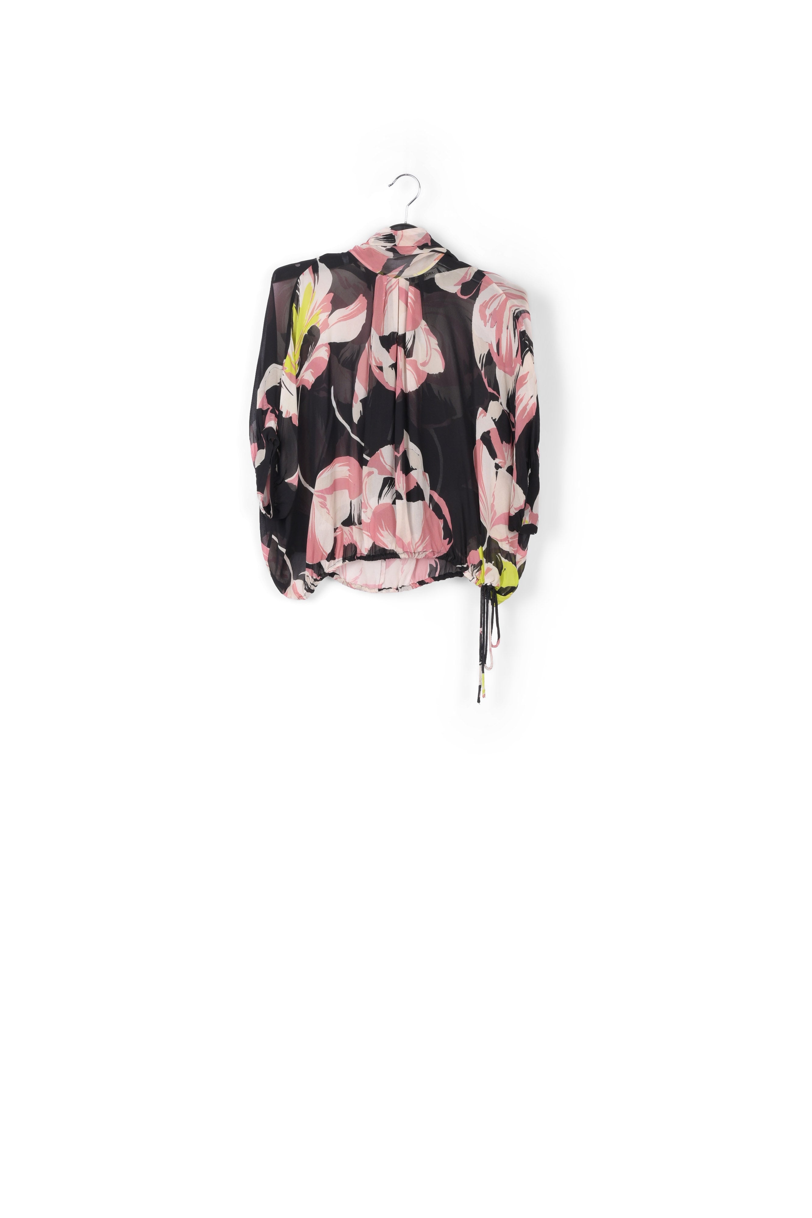 Black voluminous floral-print sheer top RE—SSENTIEL | Essentiel second hand