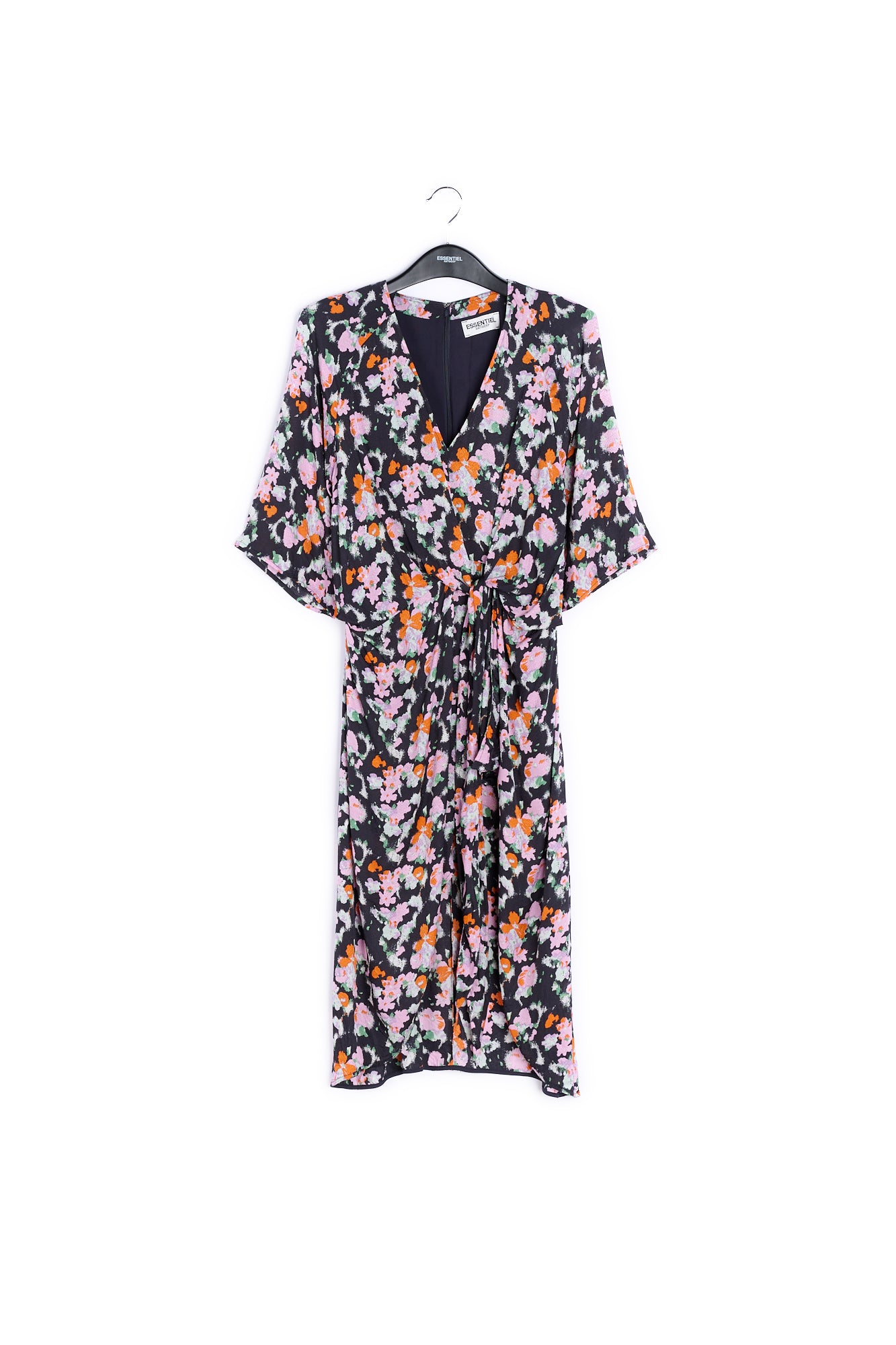 Dark blue midi-length floral print dress RE—SSENTIEL | Essentiel second hand