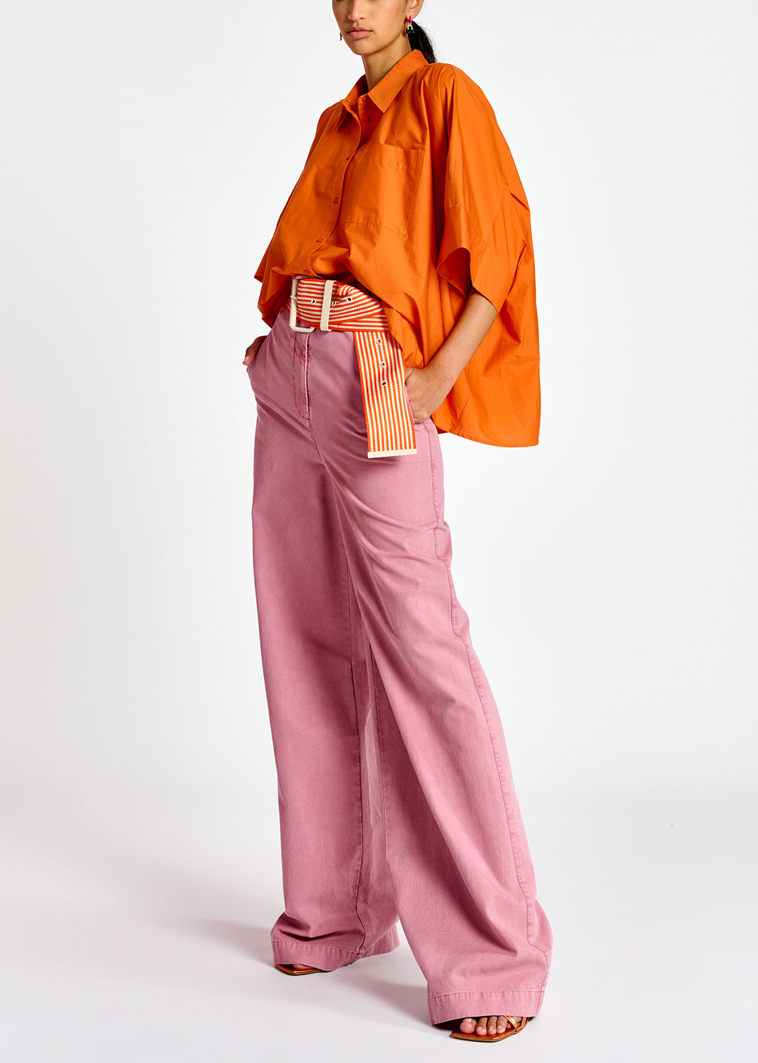 Orange oversized cotton-poplin buttoned shirt RE—SSENTIEL | Essentiel second hand