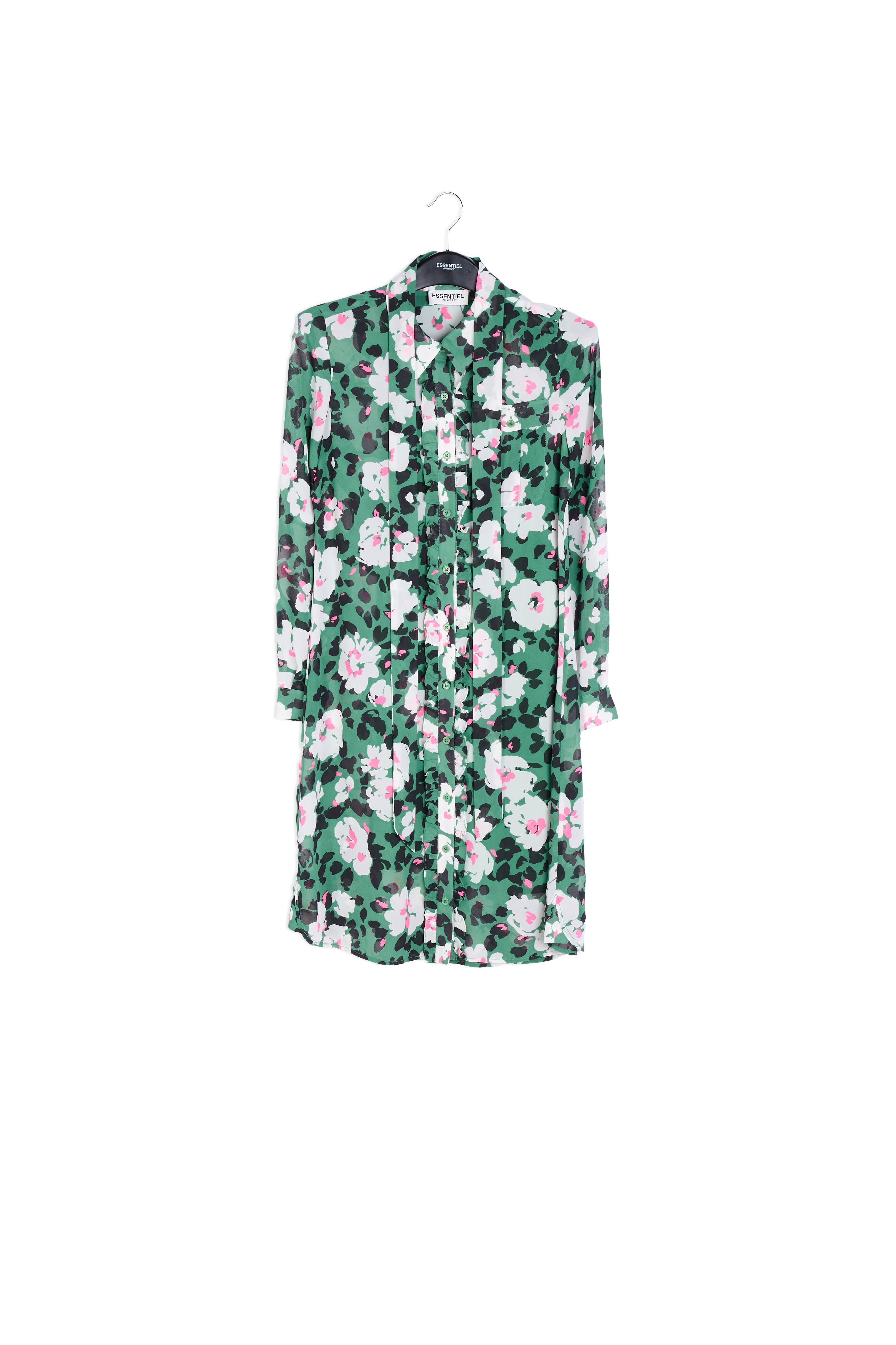 Robe midi verte à fleurs avec ceinture RE—SSENTIEL | Essentiel second hand