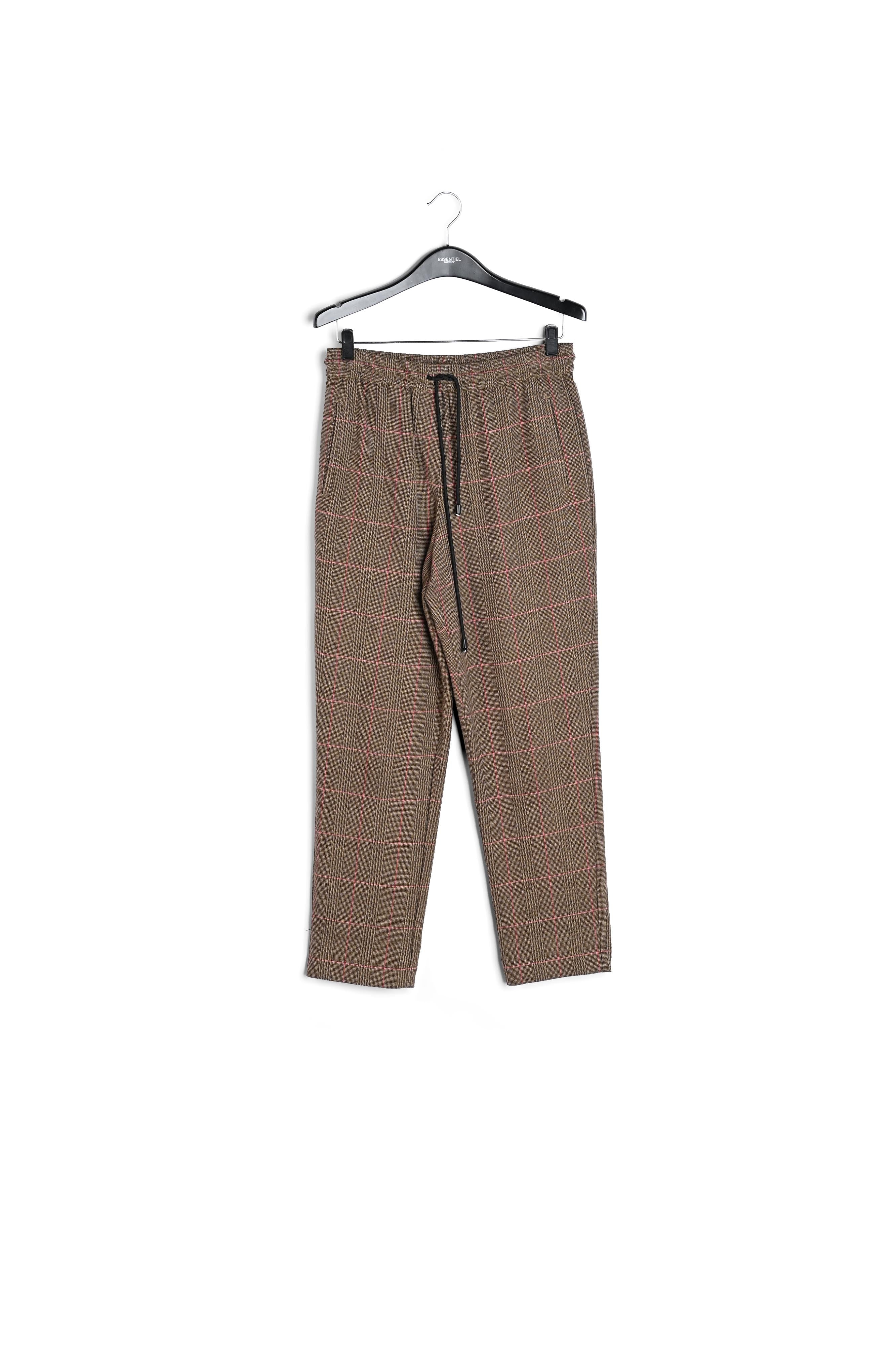 Pantalon brun à carreaux beiges et roses RE—SSENTIEL | Essentiel second hand