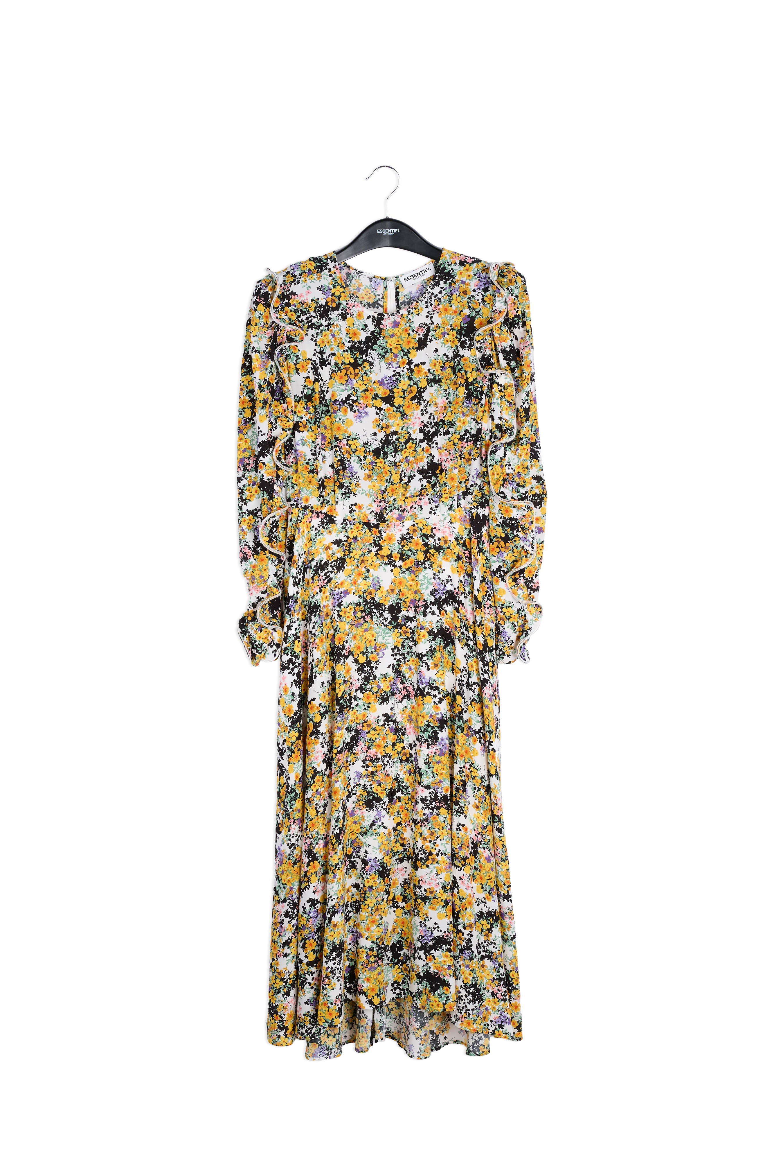 Off-white ruffled floral-print maxi dress RE—SSENTIEL | Essentiel second hand