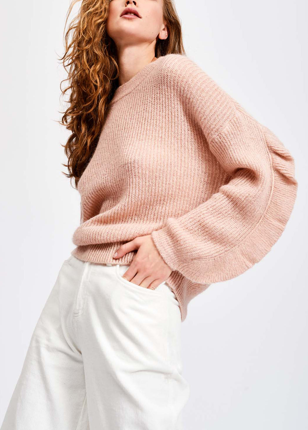 Soft mohair ruffled sweater in light blue RE—SSENTIEL | Essentiel second hand