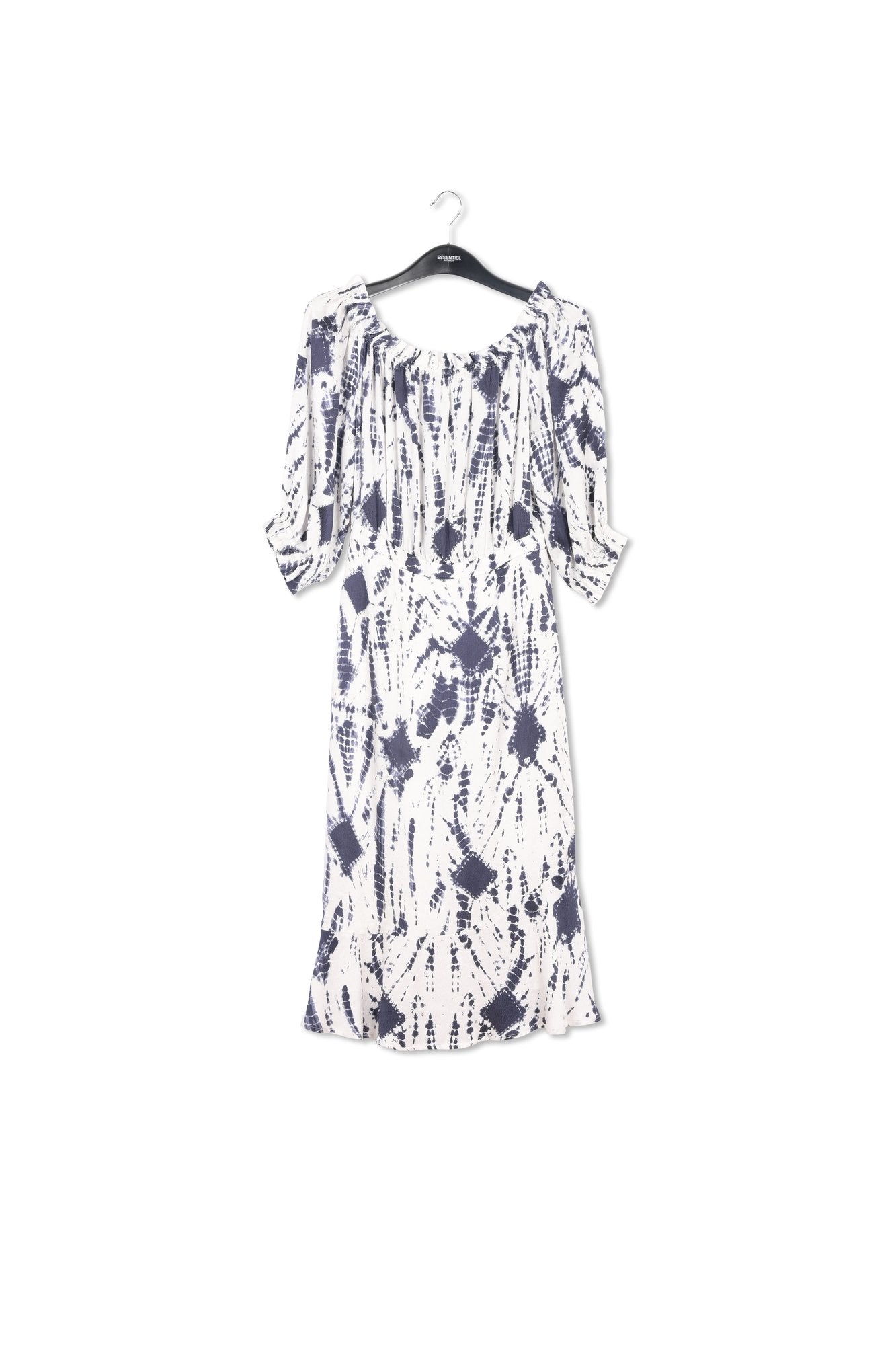 Robe en soie tie-dye blanc cassé et bleu foncé RE—SSENTIEL | Essentiel second hand