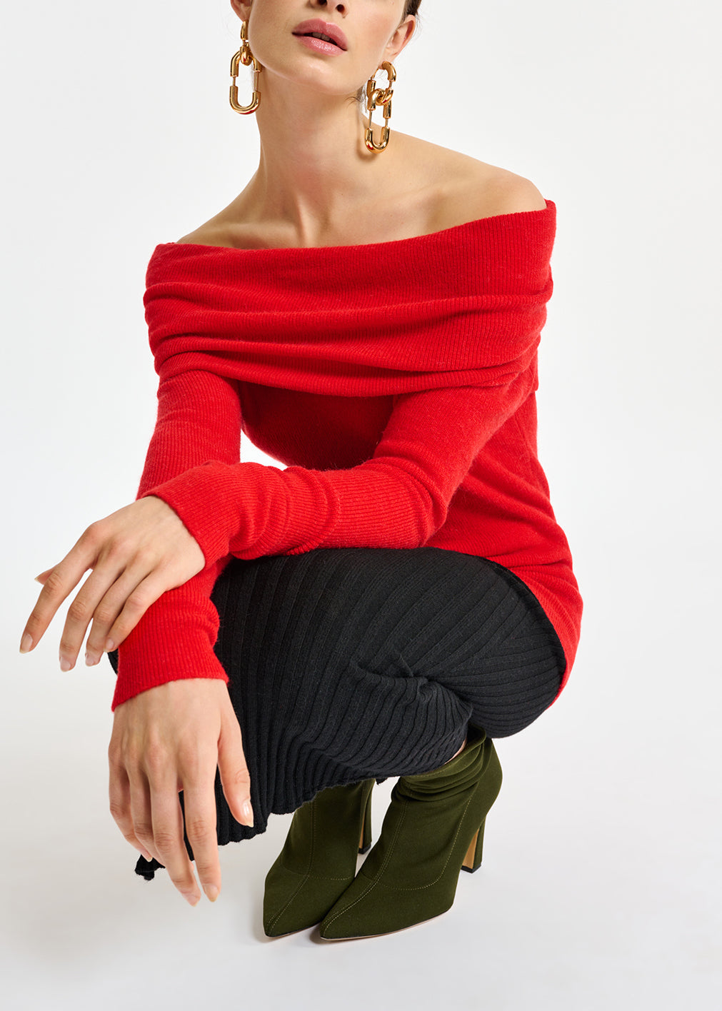 Red off-the-shoulder knit sweater RE—SSENTIEL | Essentiel second hand