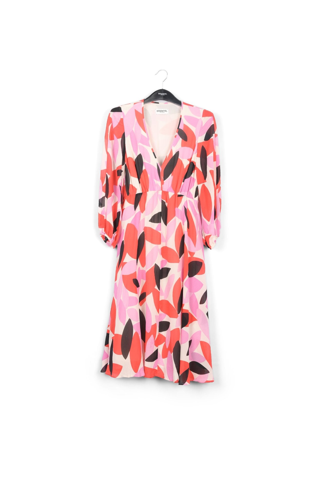 Robe midi à imprimé abstrait blanc cassé, rouge et rose RE—SSENTIEL | Essentiel second hand