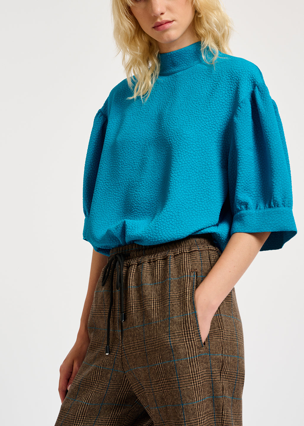 Blue top with puffed sleeves RE—SSENTIEL | Essentiel second hand