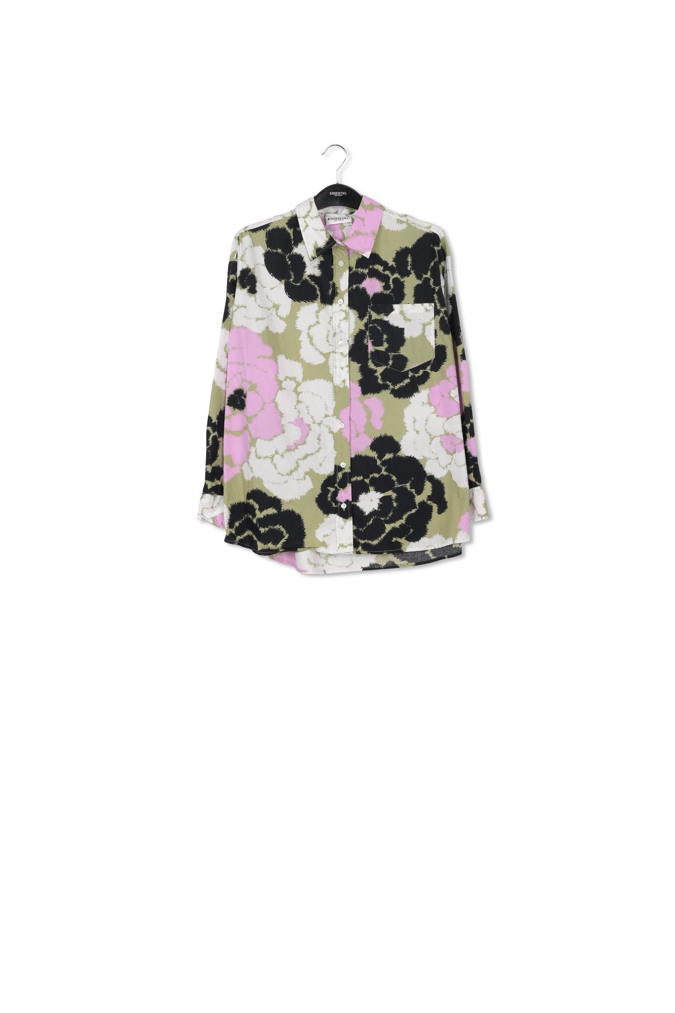 Light khaki, lilac and off-white cotton shirt with floral print RE—SSENTIEL | Essentiel second hand
