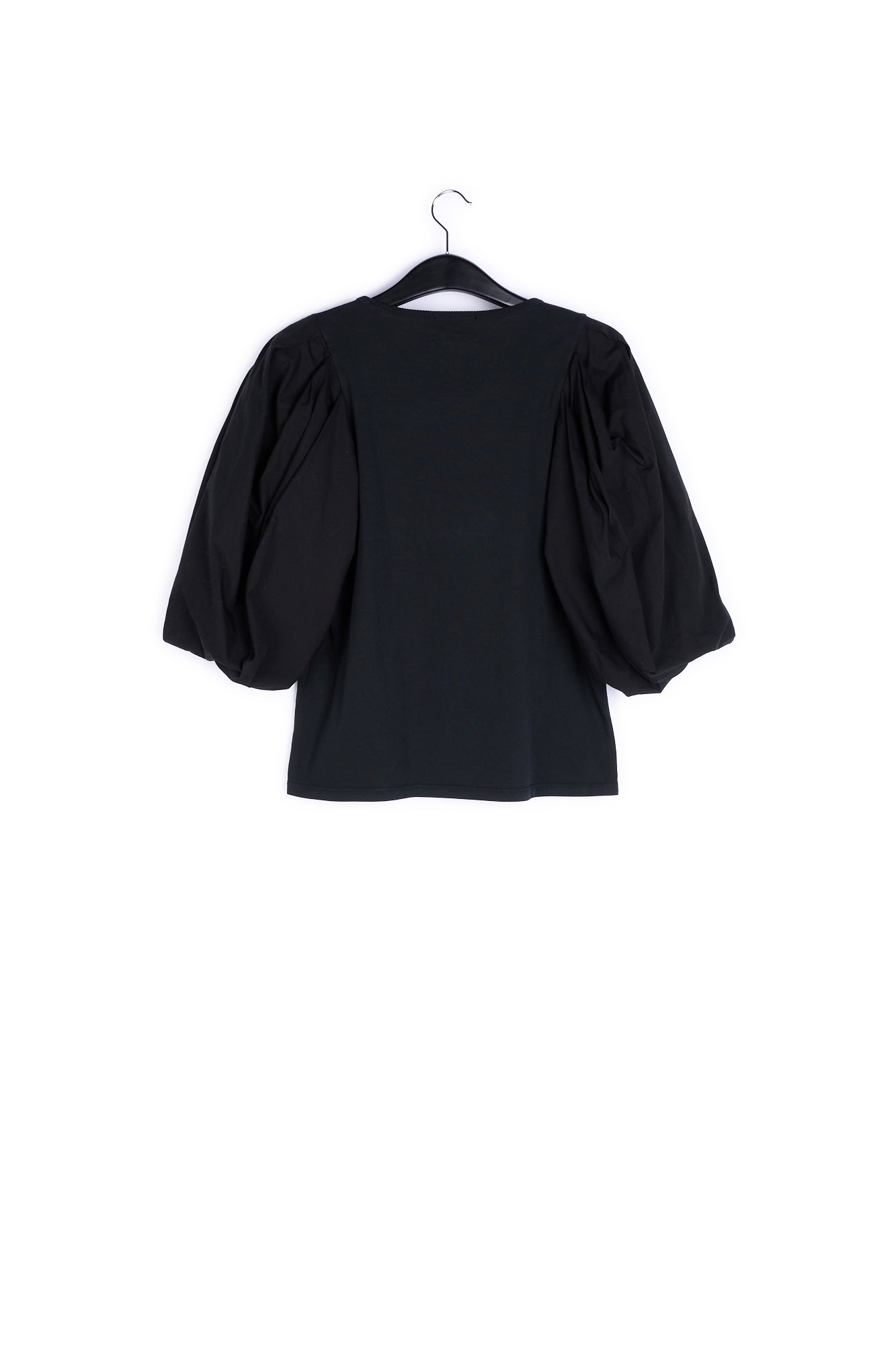 Black jersey T-shirt with cotton-poplin sleeves RE—SSENTIEL | Essentiel second hand