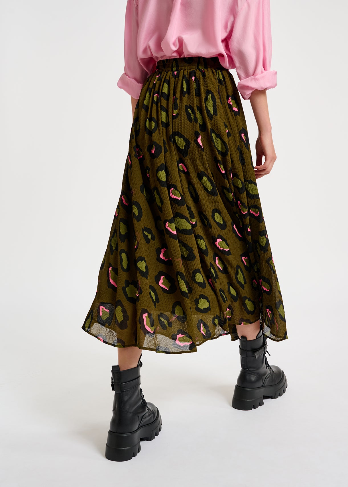 Khaki leopard-print midi skirt RE—SSENTIEL | Essentiel second hand