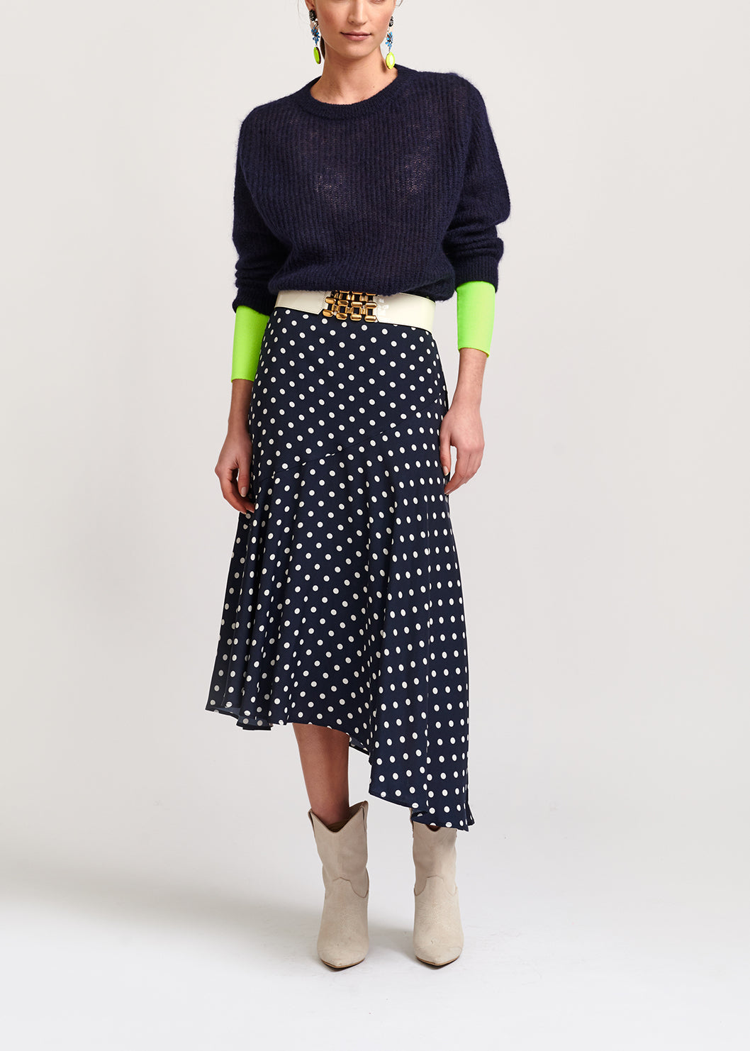 Dark blue polka dot midi skirt RE—SSENTIEL | Essentiel second hand