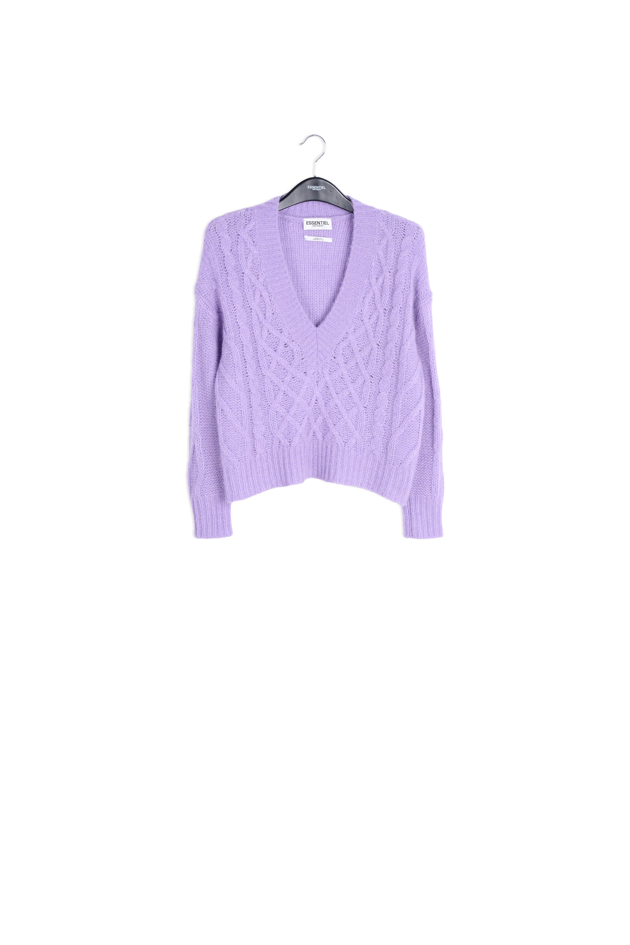 Lilac cable-knit V-neck sweater RE—SSENTIEL | Essentiel second hand