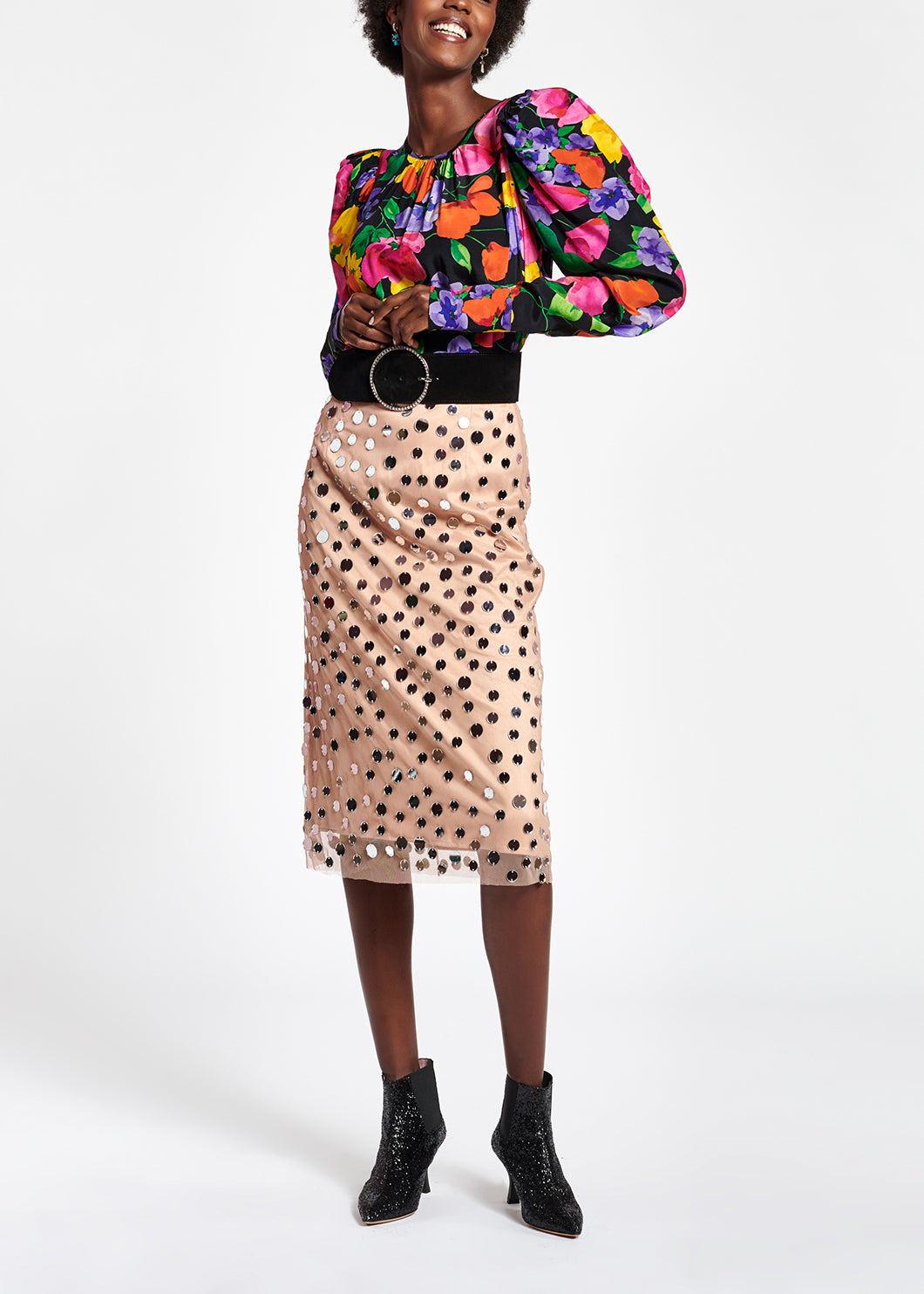 Peach mirror-embellished midi skirt RE—SSENTIEL | Essentiel second hand