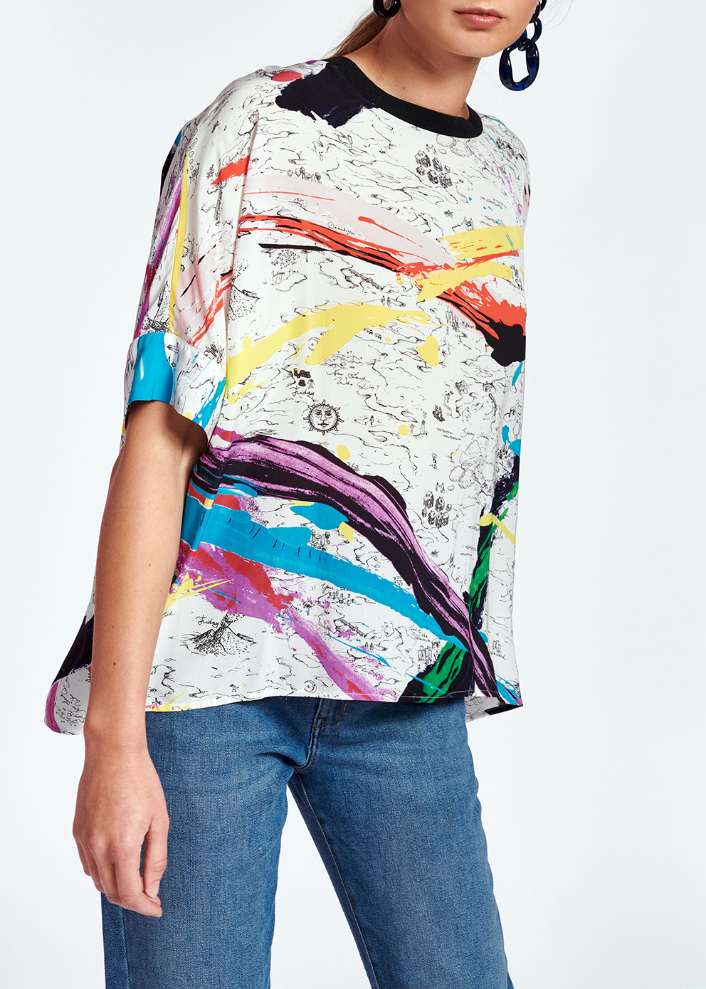 Off-white boxy top with colorful splatters RE—SSENTIEL | Essentiel second hand