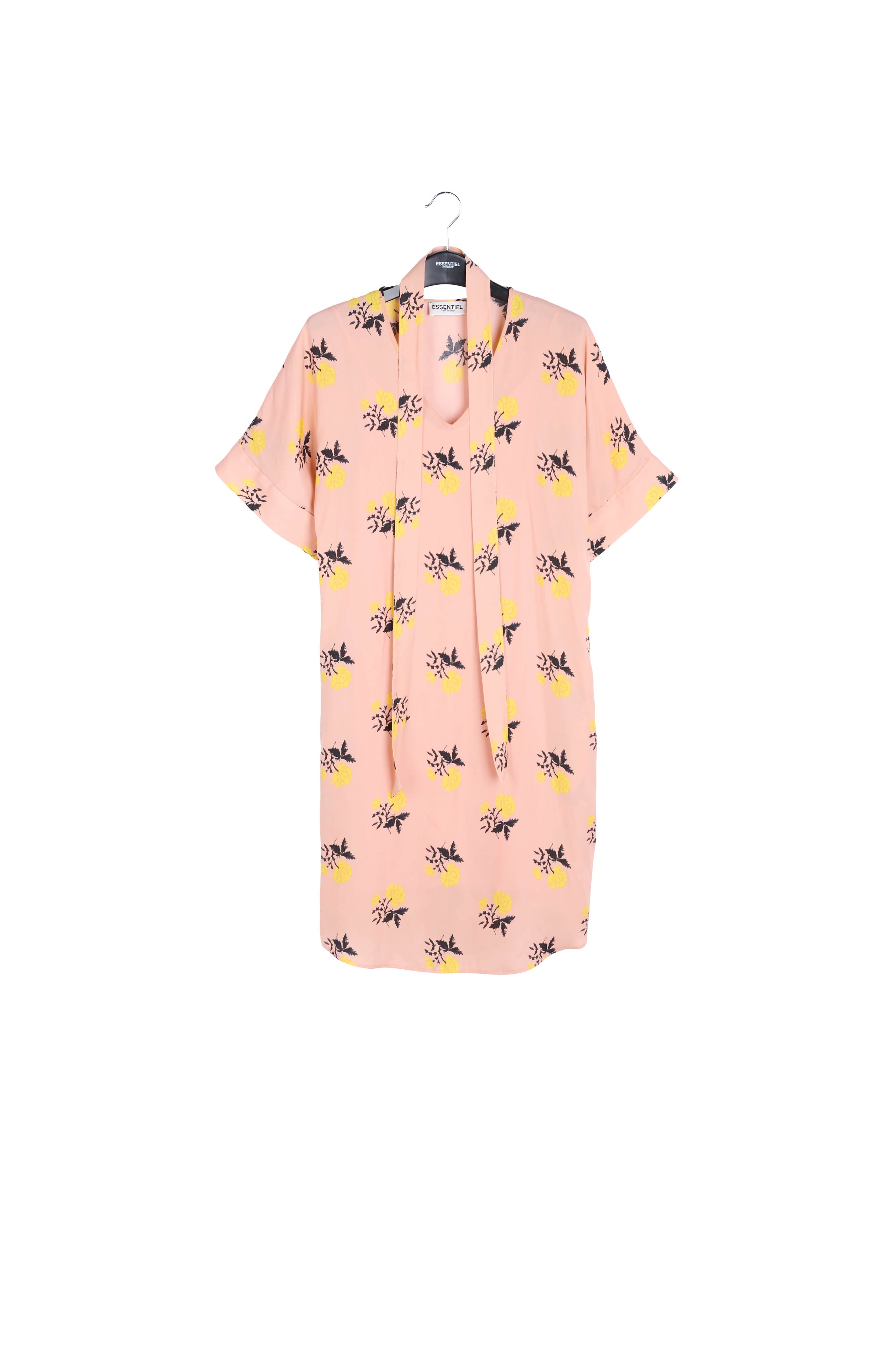 Peach floral print dress with curved hem RE—SSENTIEL | Essentiel second hand