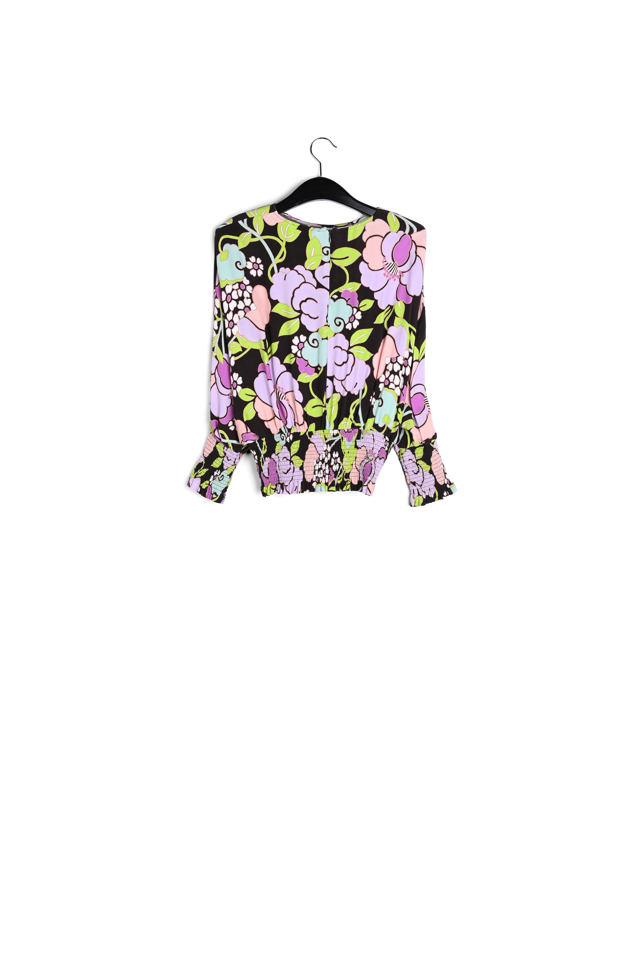 Zwarte gesmokte top met bloemenprint RE—SSENTIEL | Essentiel second hand