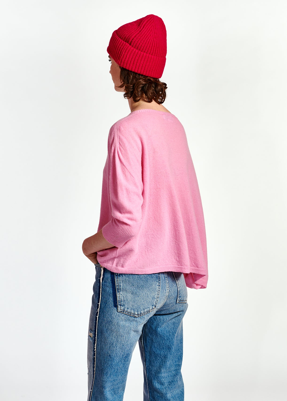 Roze oversized top gebreid van kasjmiermix RE—SSENTIEL | Essentiel second hand