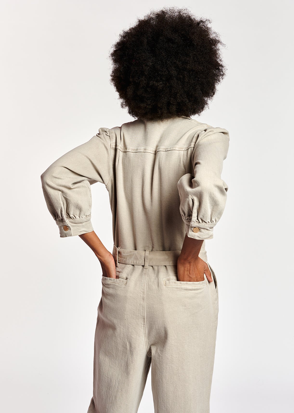 Combinaison jean beige avec ceinture RE—SSENTIEL | Essentiel second hand