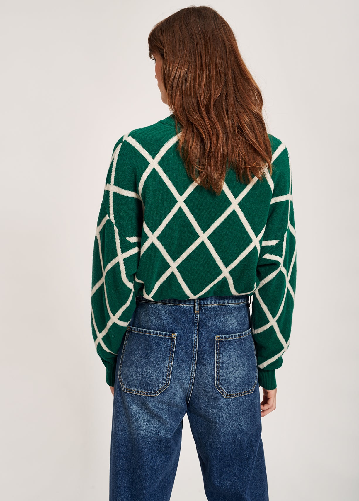 Bottle green diamond pattern knitted sweater RE—SSENTIEL | Essentiel second hand