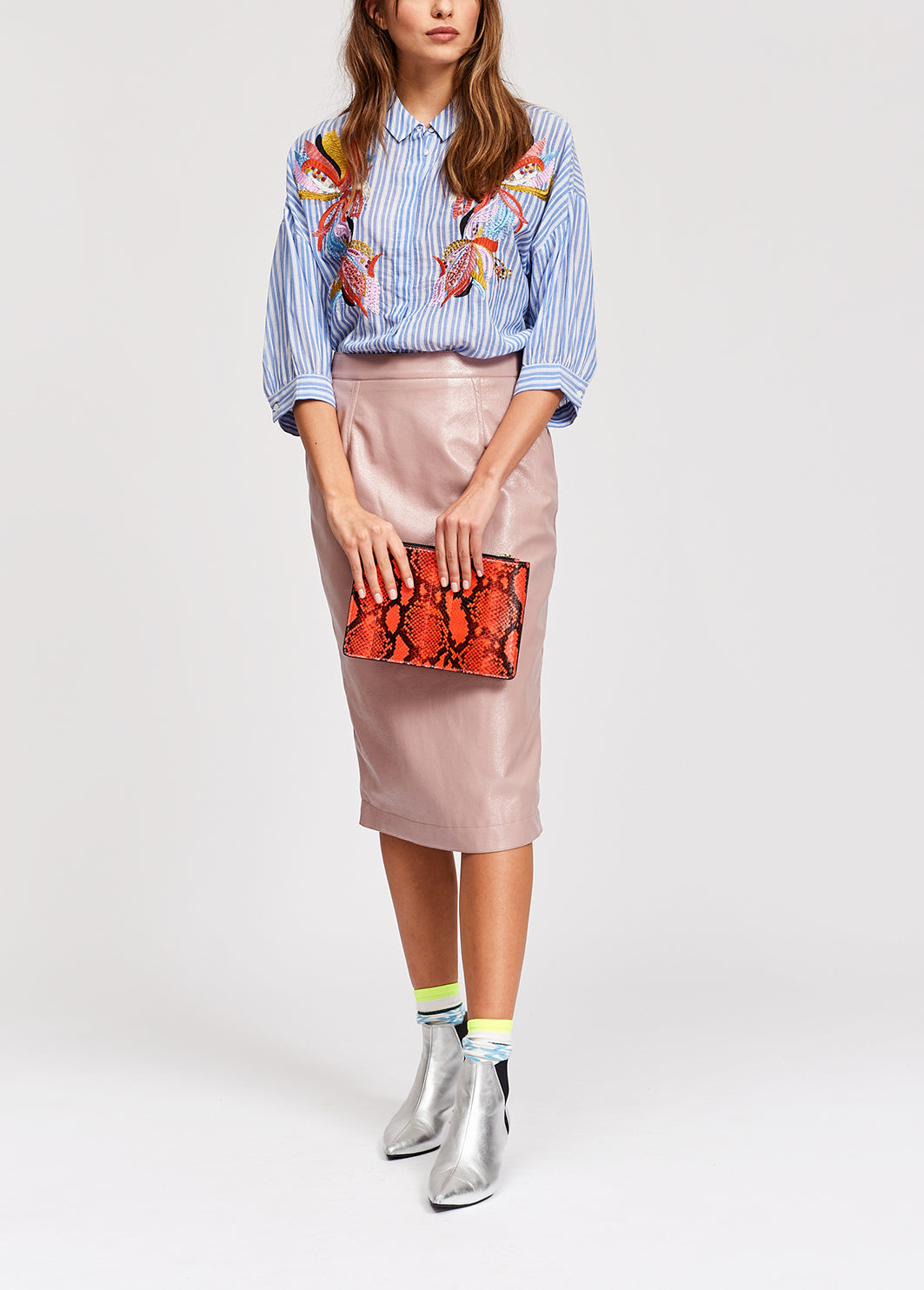 Blue and white striped embroidered shirt RE—SSENTIEL | Essentiel second hand