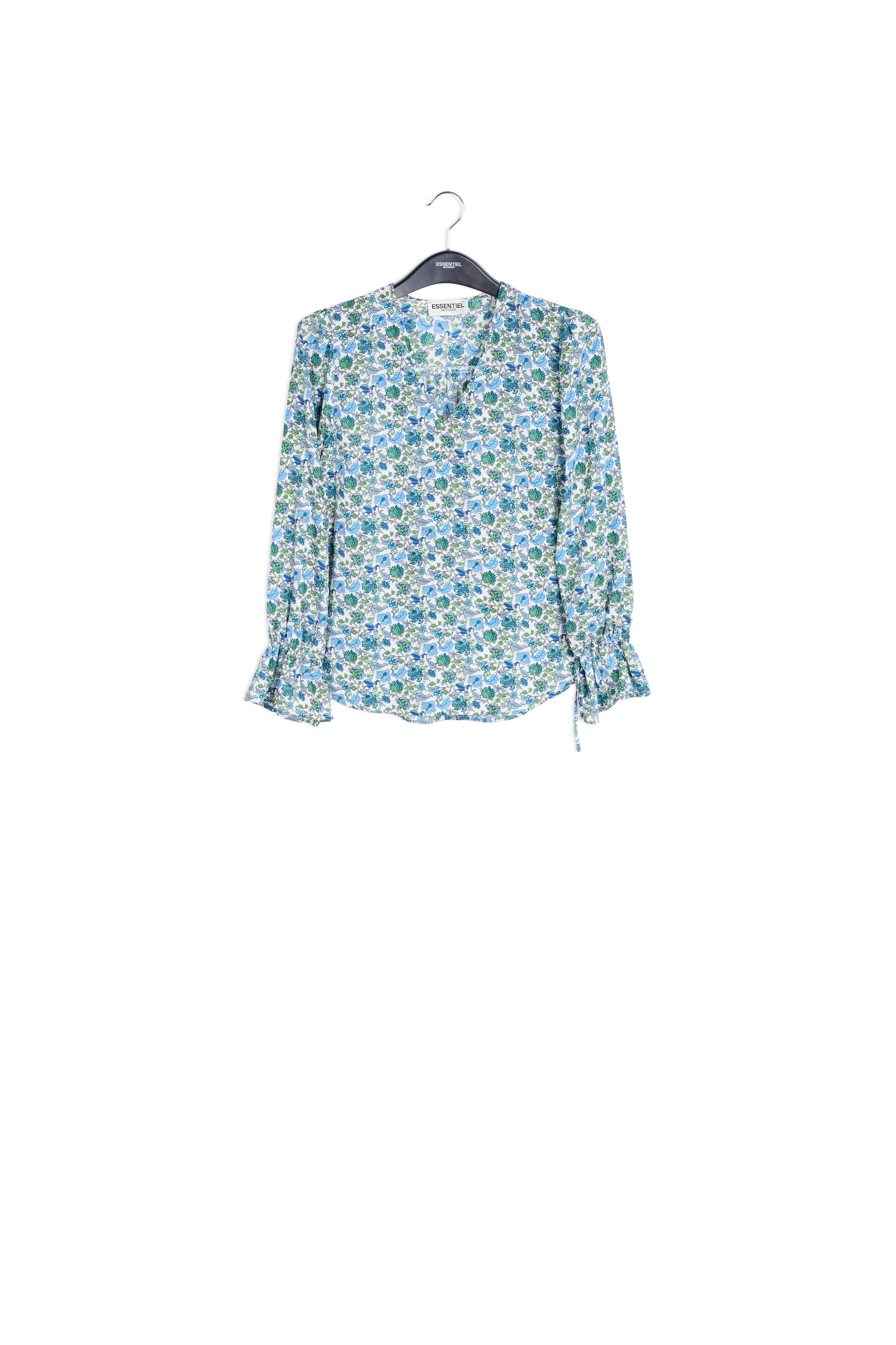 White top with blue floral print and rhinestones RE—SSENTIEL | Essentiel second hand