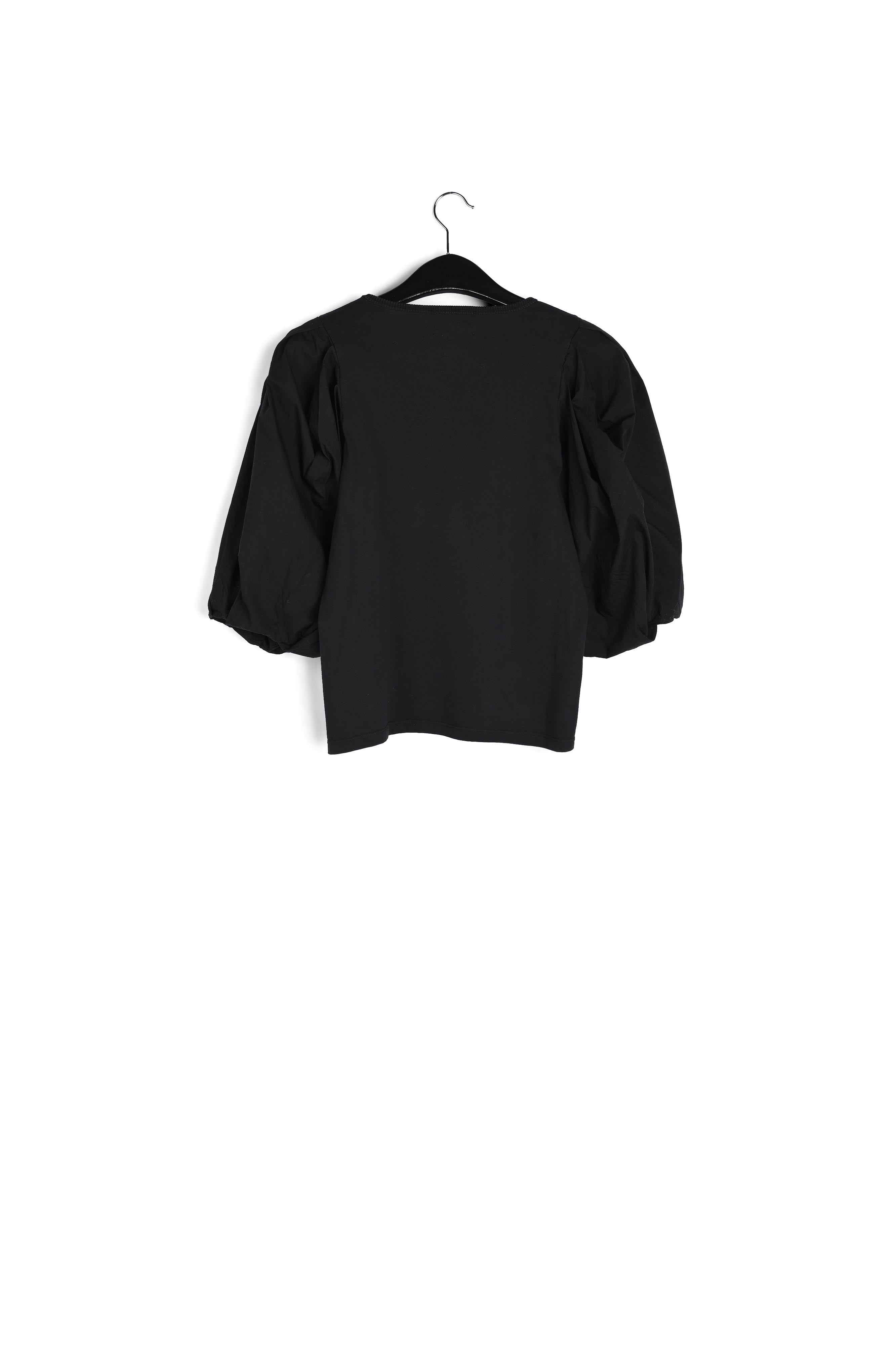 Black jersey T-shirt with cotton-poplin sleeves RE—SSENTIEL | Essentiel second hand