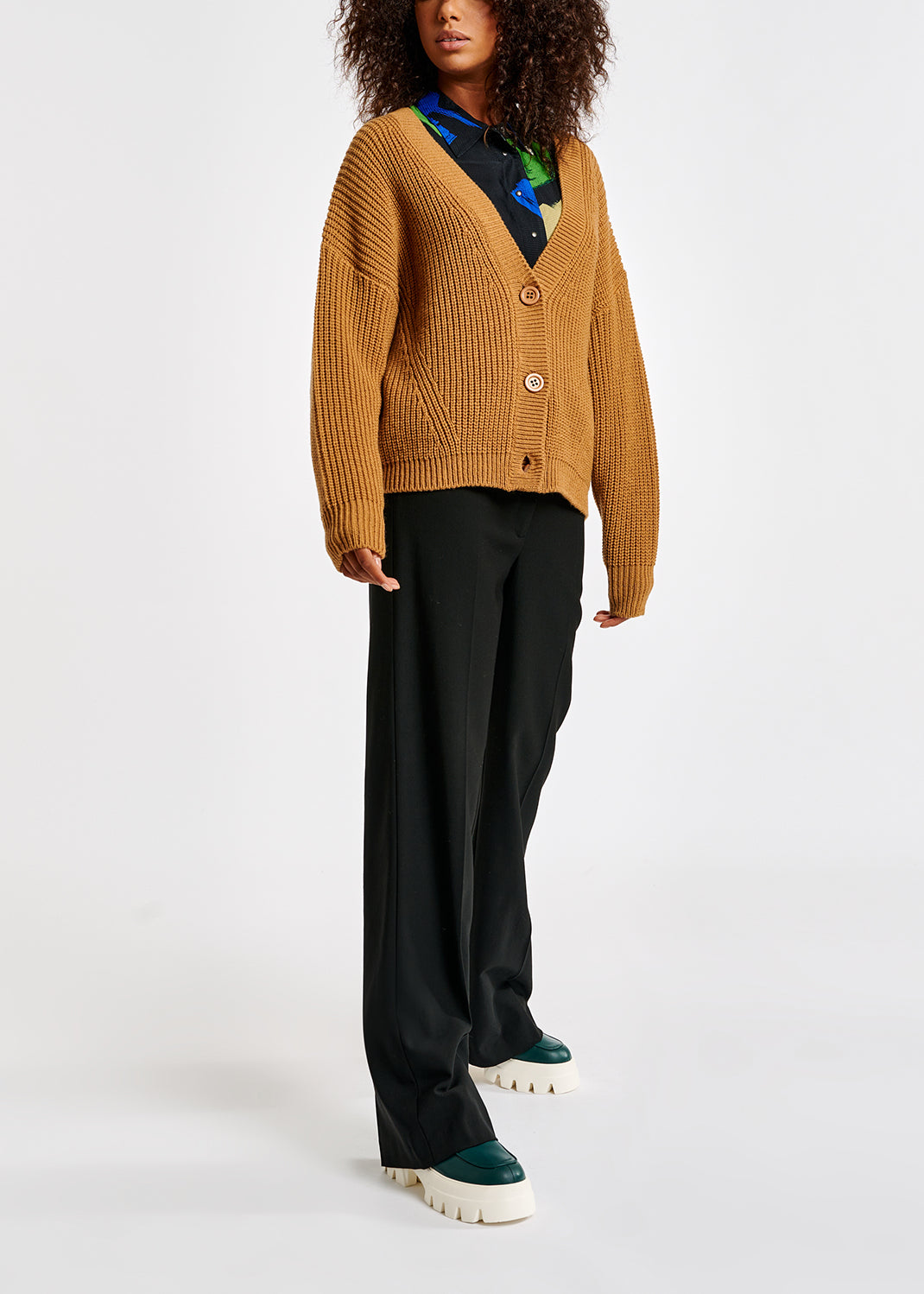 Camel ribbed-knit cardigan RE—SSENTIEL | Essentiel second hand