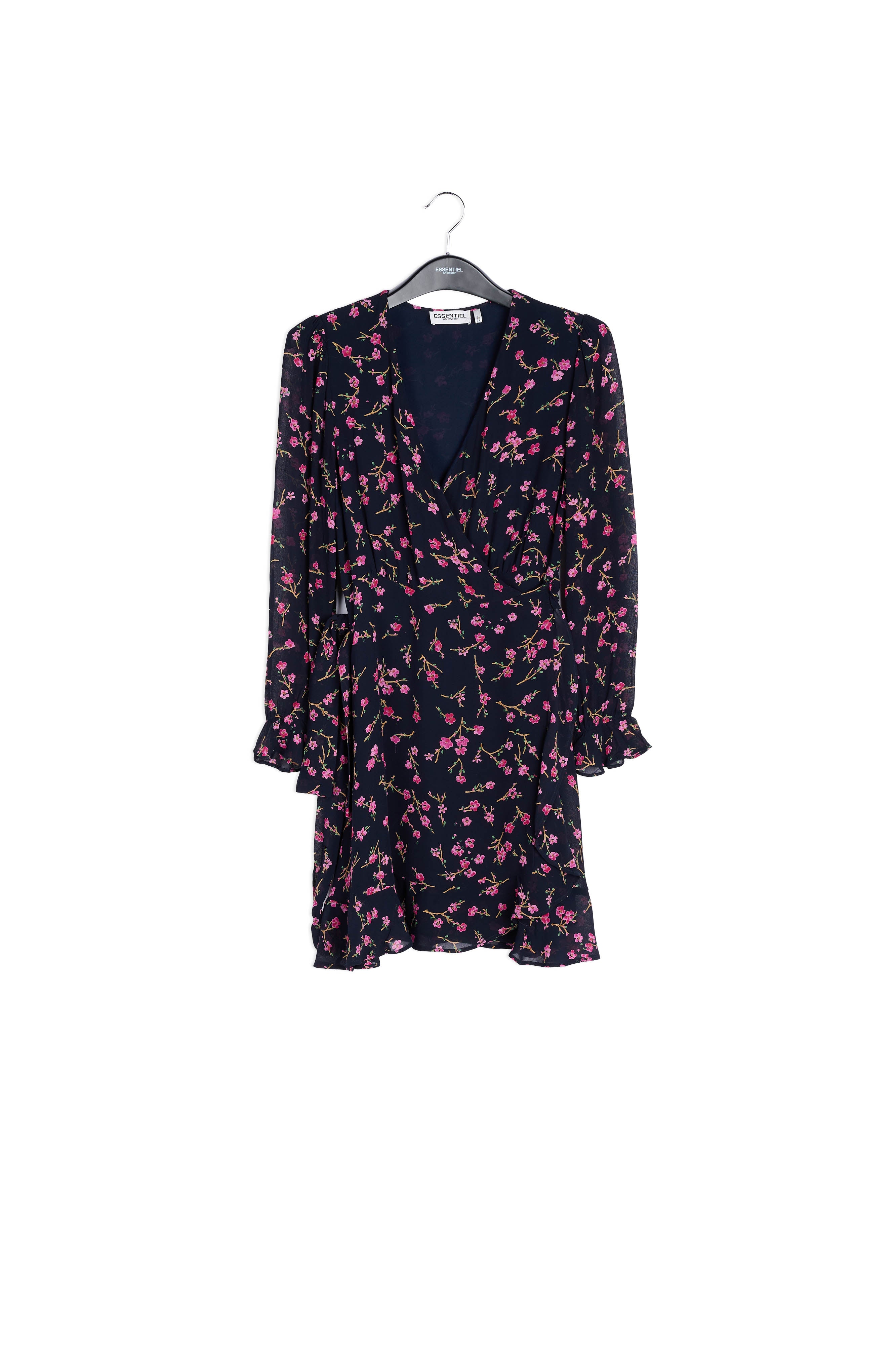 Mini robe cache-cœur florale en bleu foncé RE—SSENTIEL | Essentiel second hand