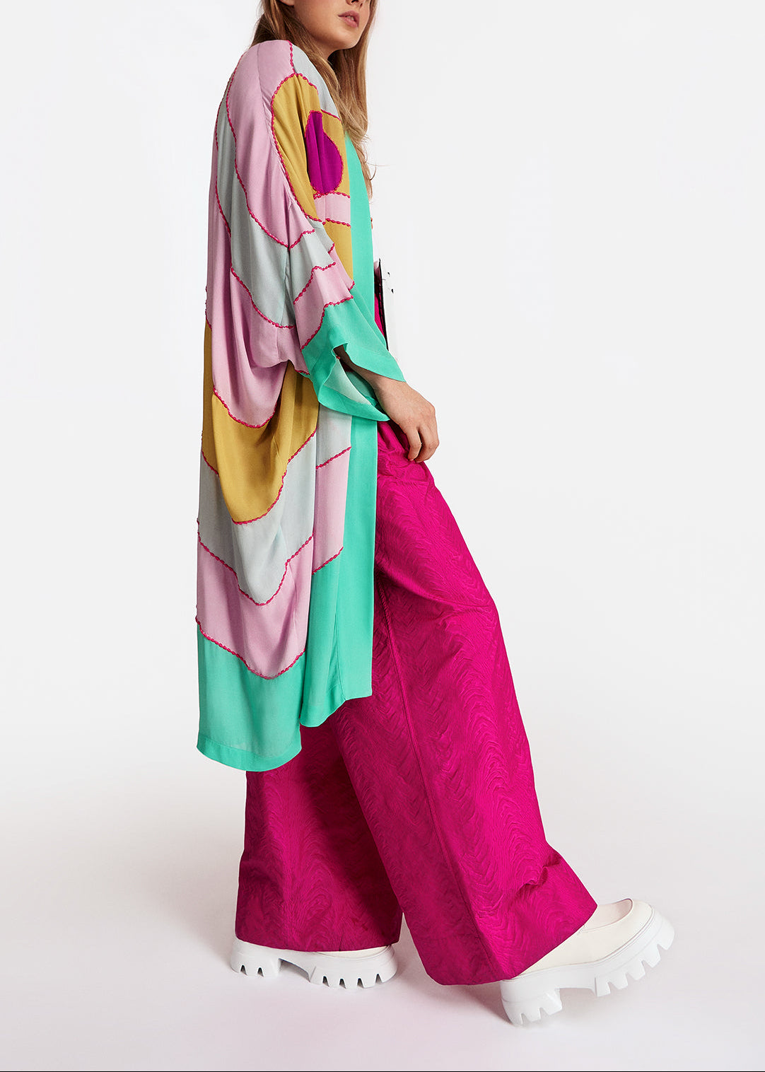 Yellow, pink and light blue kimono with embroideries RE—SSENTIEL | Essentiel second hand