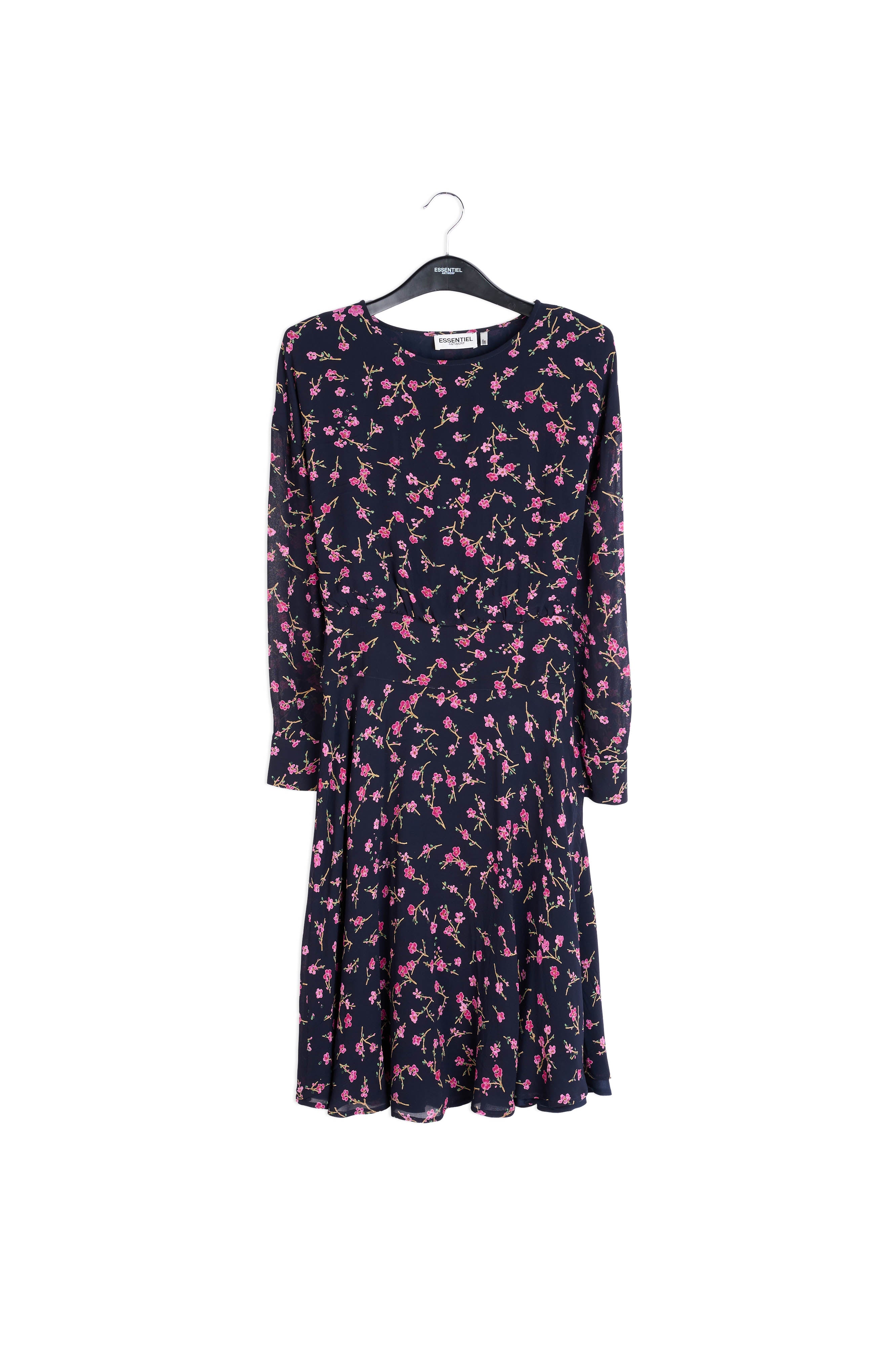 Dark blue cherry blossom print dress RE—SSENTIEL | Essentiel second hand