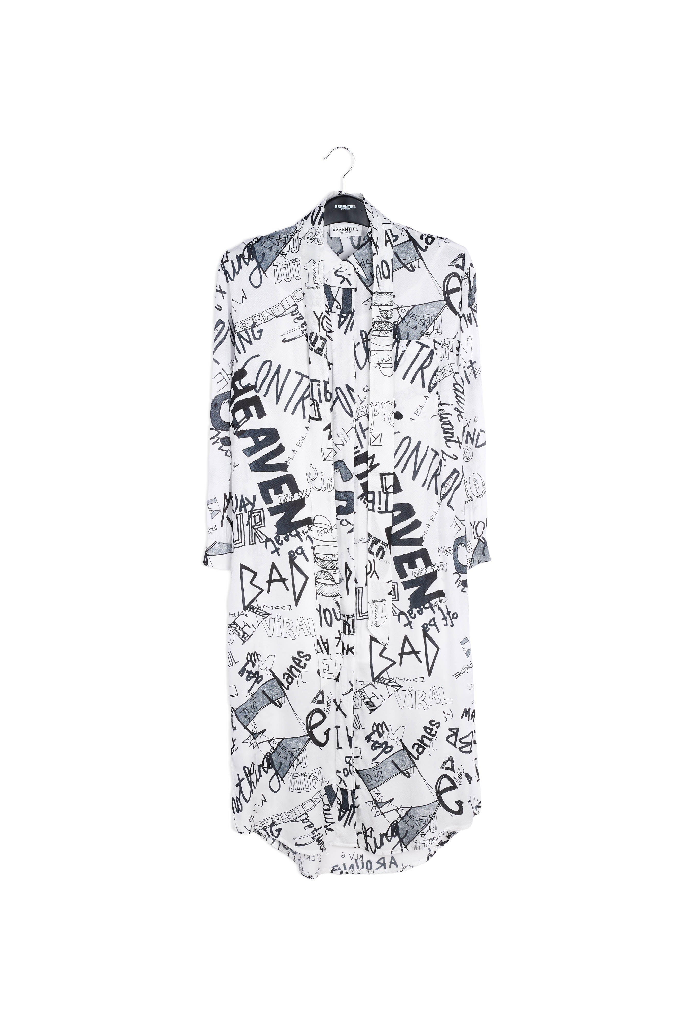 Robe chemise blanc cassé avec imprimé graffiti noir RE—SSENTIEL | Essentiel second hand