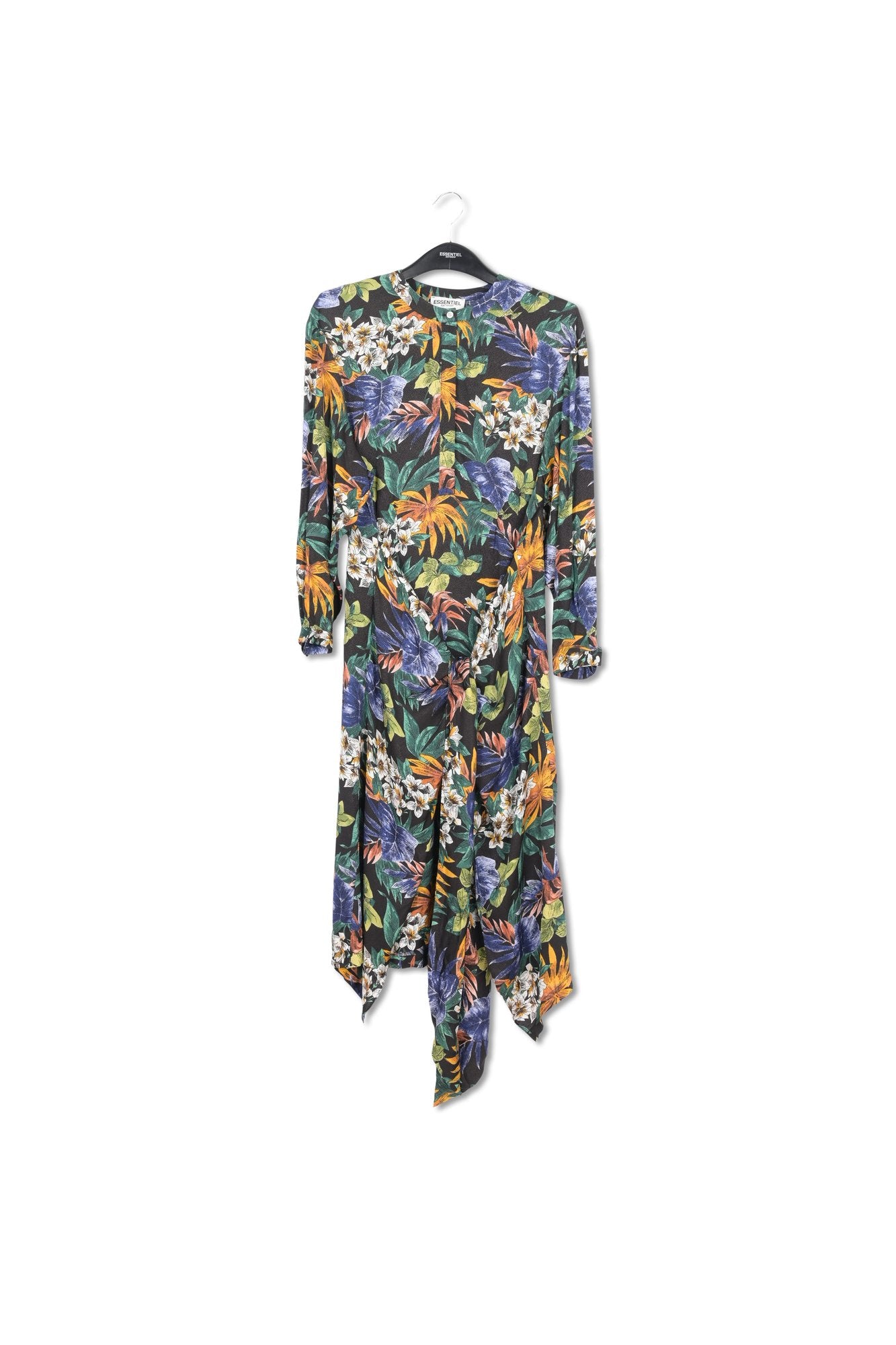 Blue, green and orange floral-print midi dress RE—SSENTIEL | Essentiel second hand