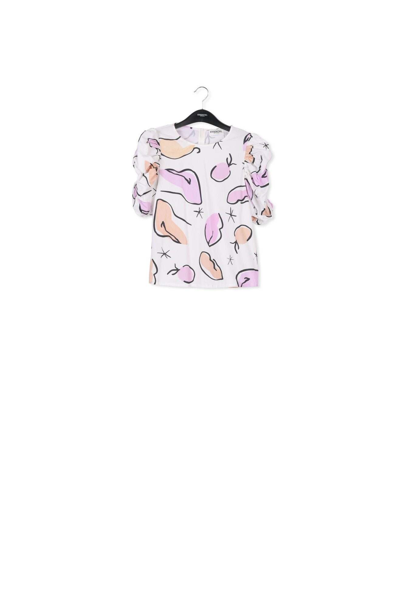 White puffed sleeve top with abstract print RE—SSENTIEL | Essentiel second hand