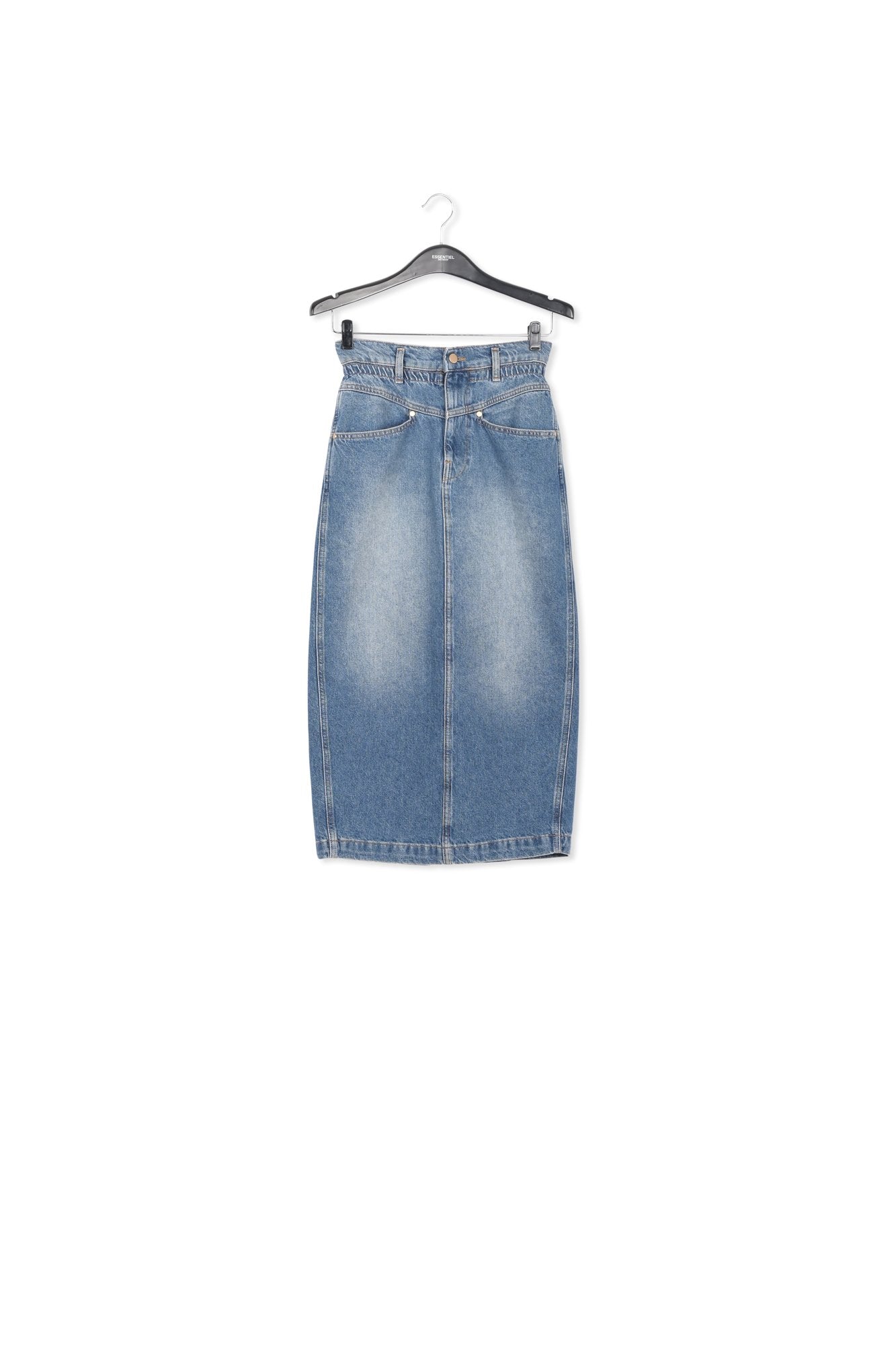 Blue denim midi skirt with paperbag waist RE—SSENTIEL | Essentiel second hand