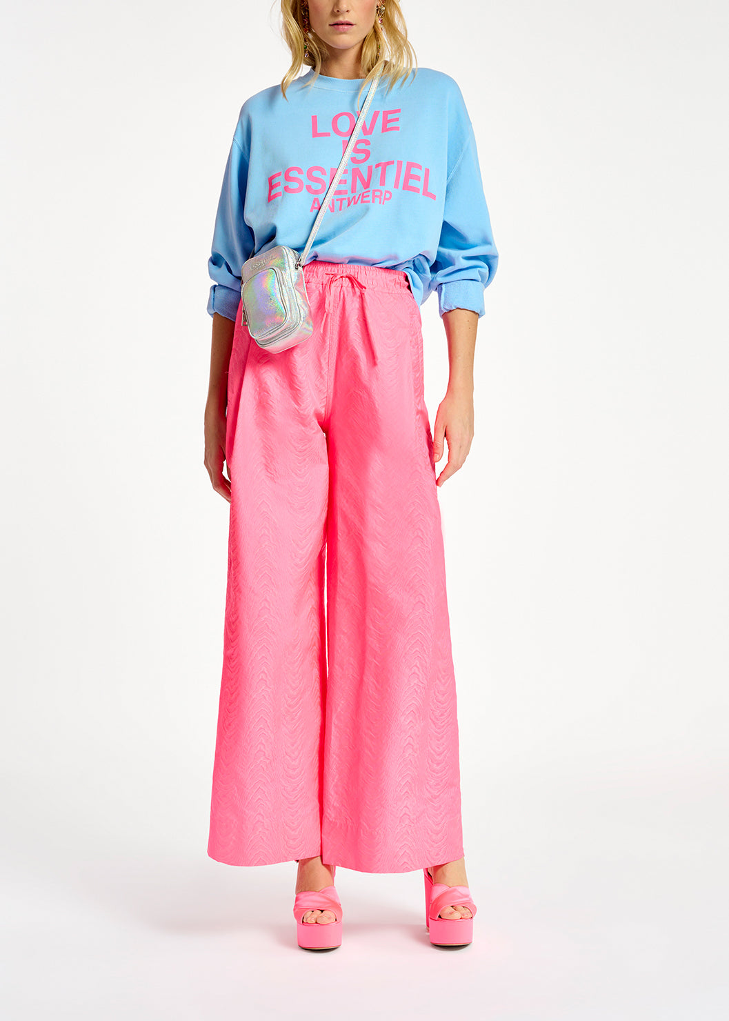 Neon pink jacquard wide-leg pants RE—SSENTIEL | Essentiel second hand