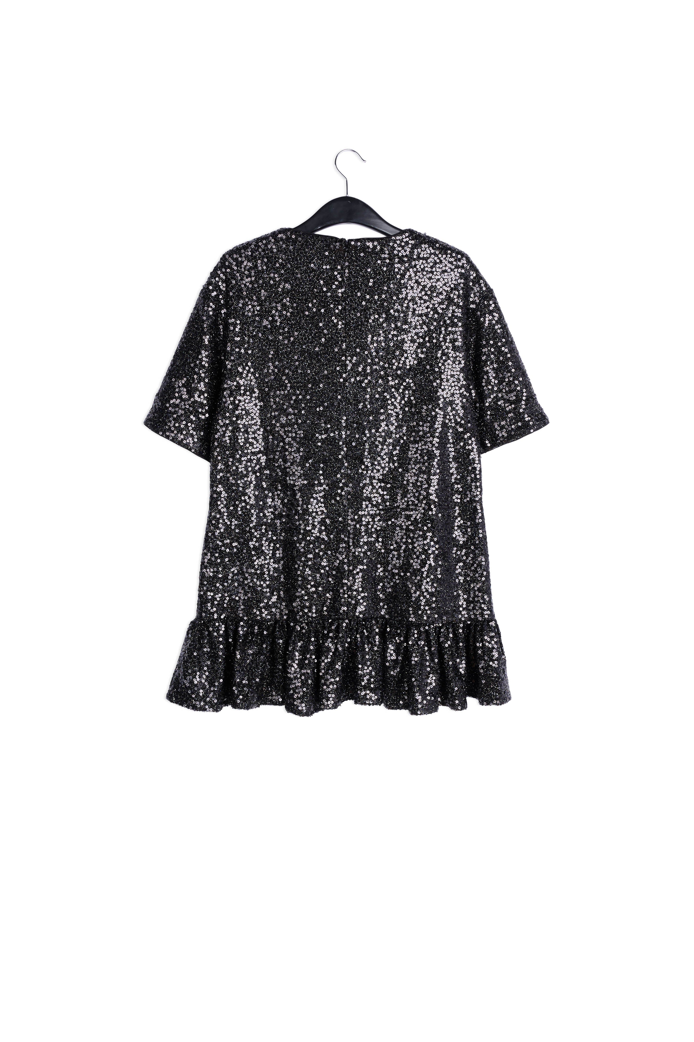 Zwarte mini-jurk geborduurd met pailletten RE—SSENTIEL | Essentiel second hand