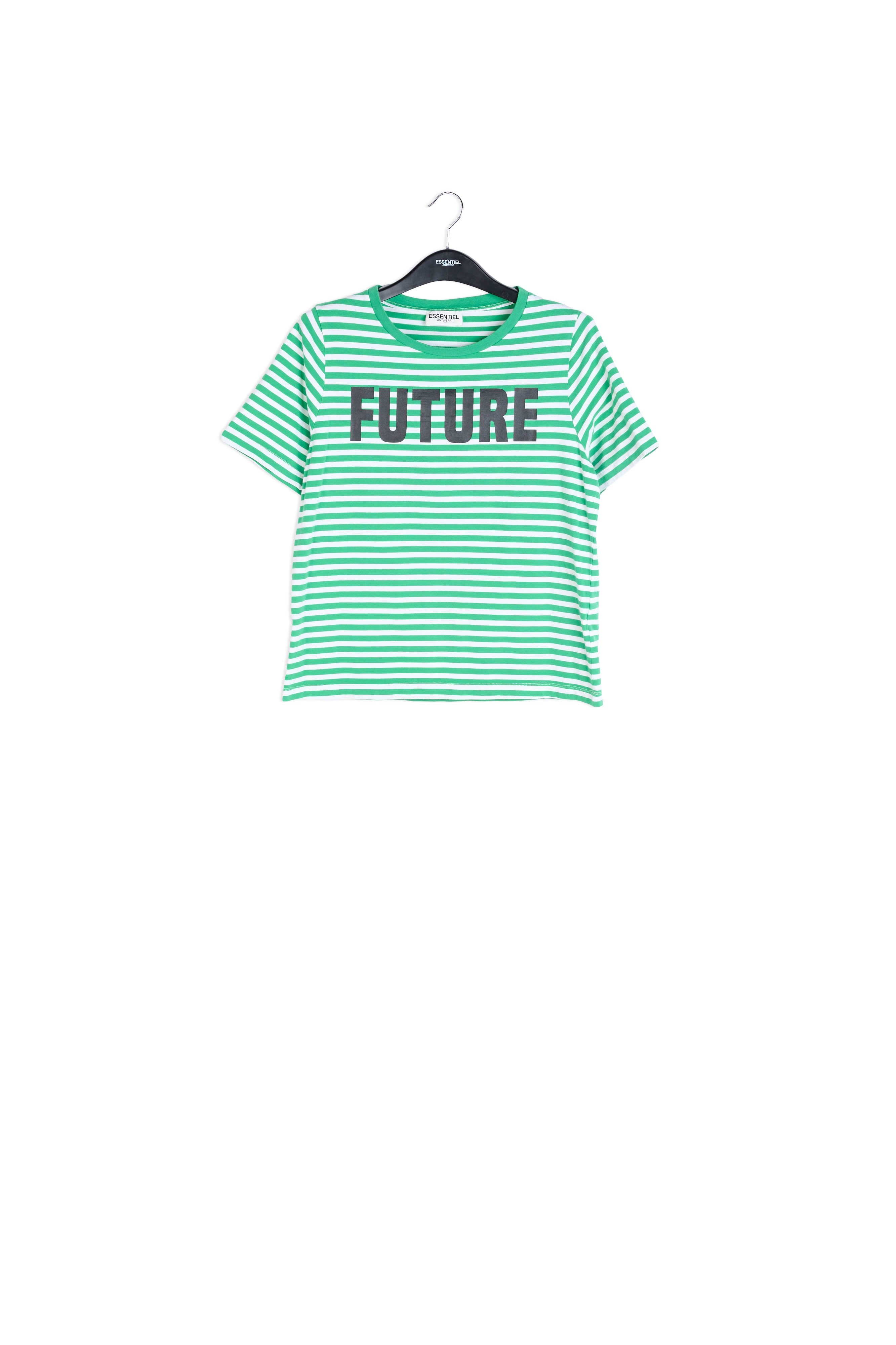 Green and white striped t-shirt with future print RE—SSENTIEL | Essentiel second hand
