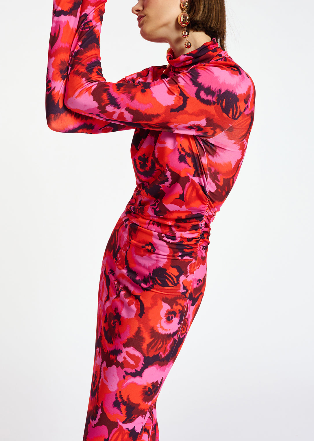 Pink and red floral-print stretch-jersey midi dress RE—SSENTIEL | Essentiel second hand