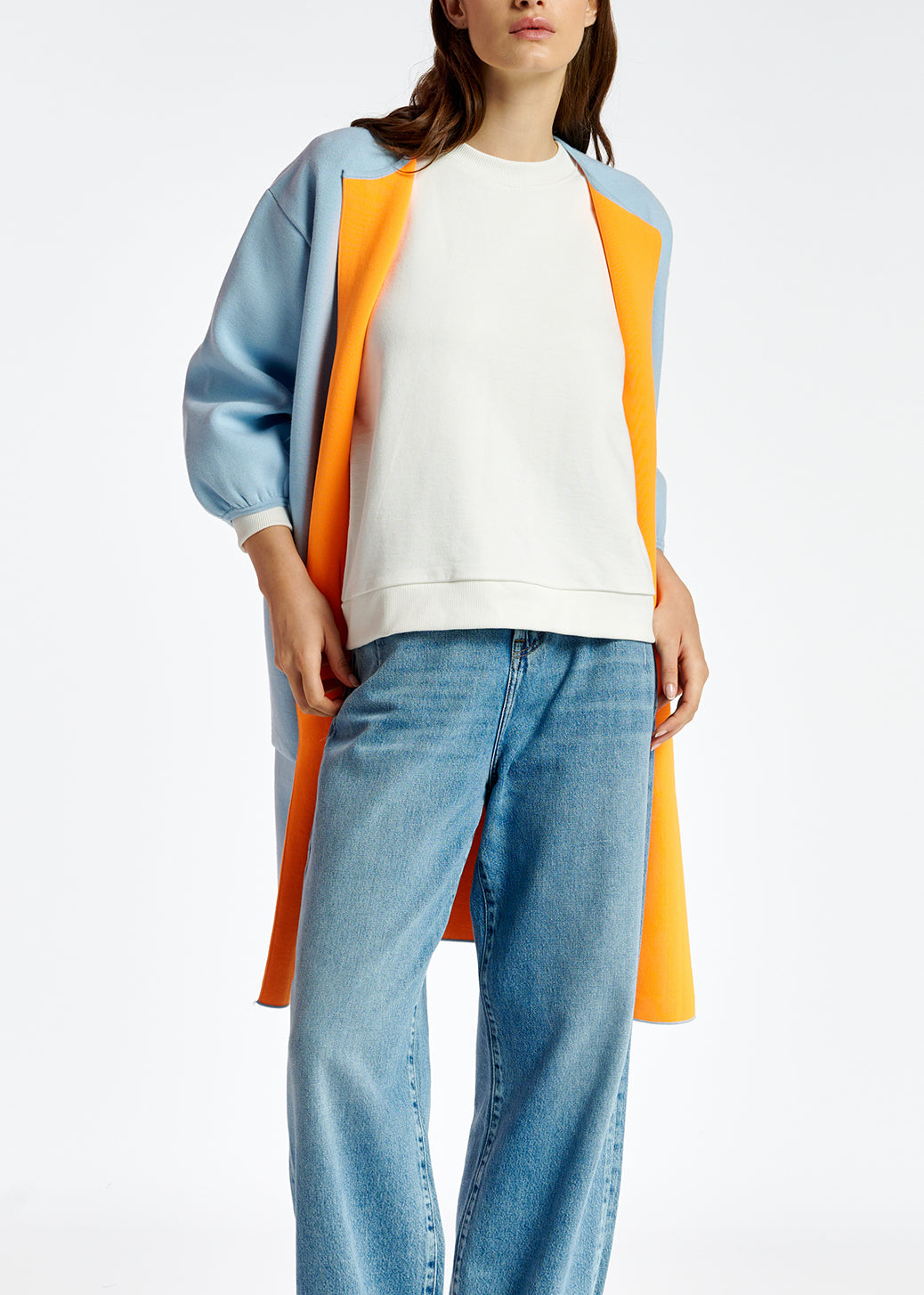 Light blue oversized knit coat RE—SSENTIEL | Essentiel second hand