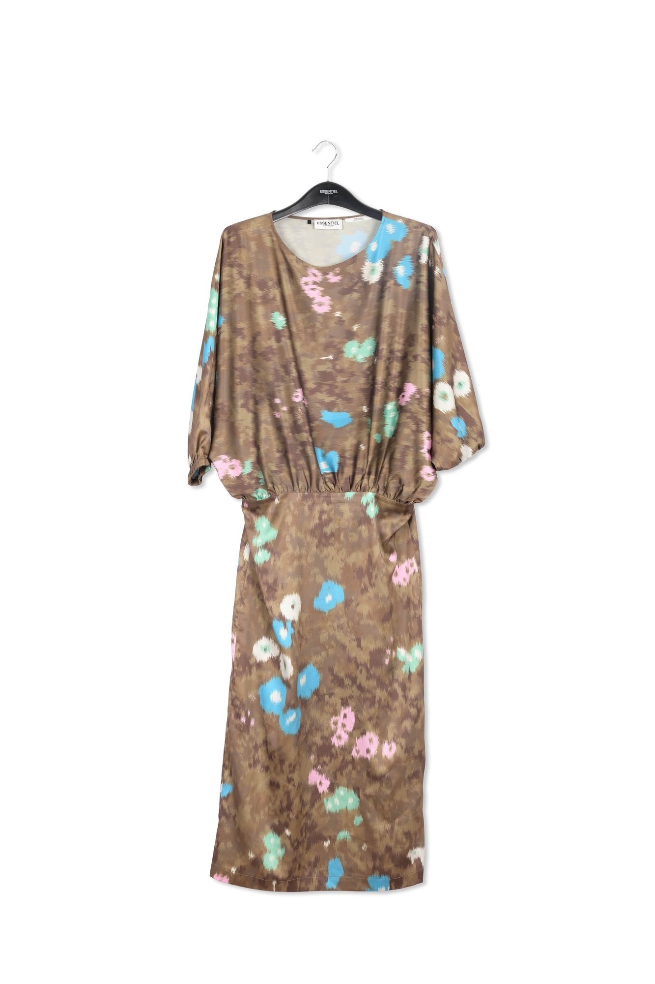 Khaki floral print midi-length dress RE—SSENTIEL | Essentiel second hand