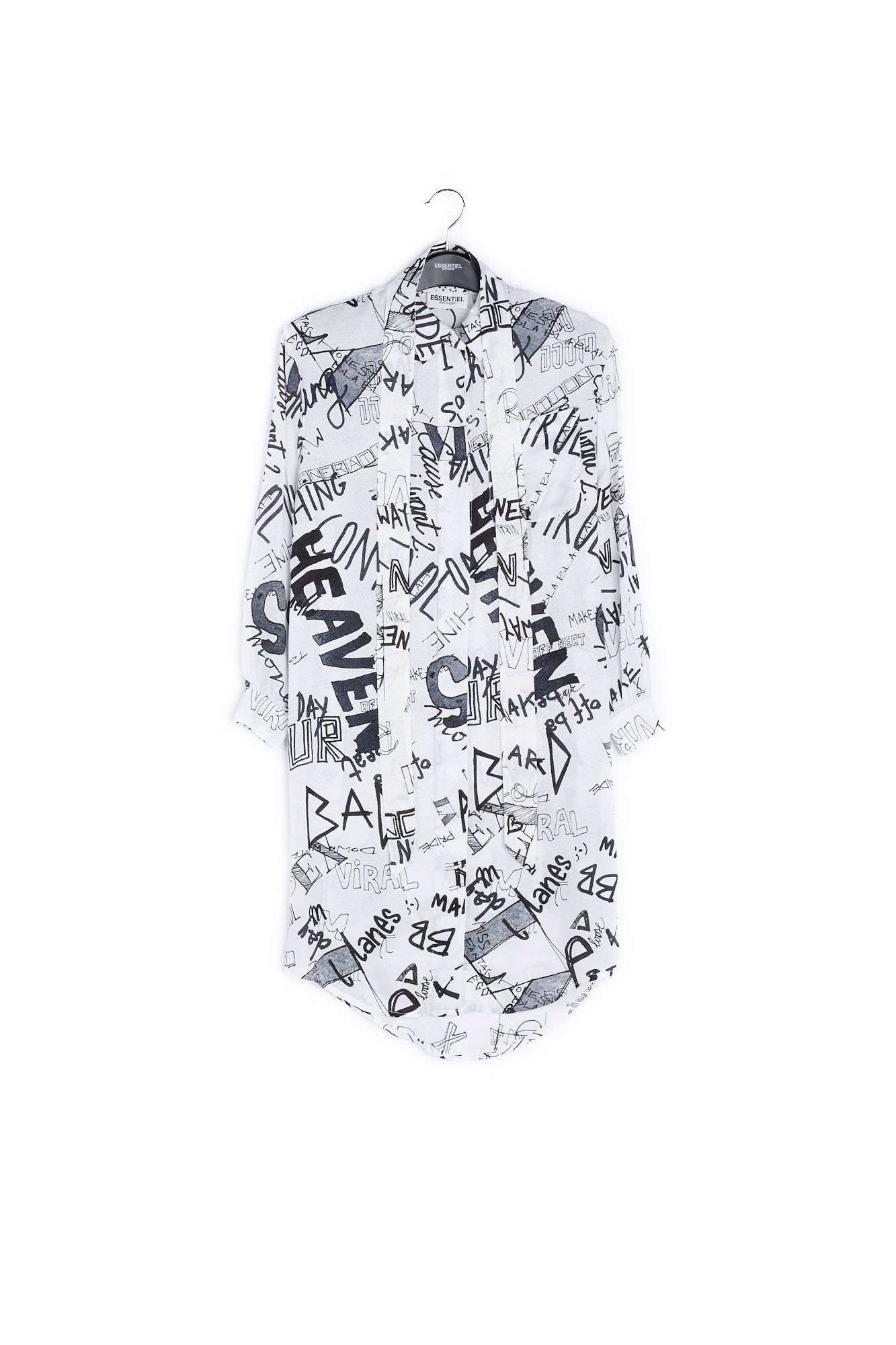 Robe chemise blanc cassé avec imprimé graffiti noir RE—SSENTIEL | Essentiel second hand