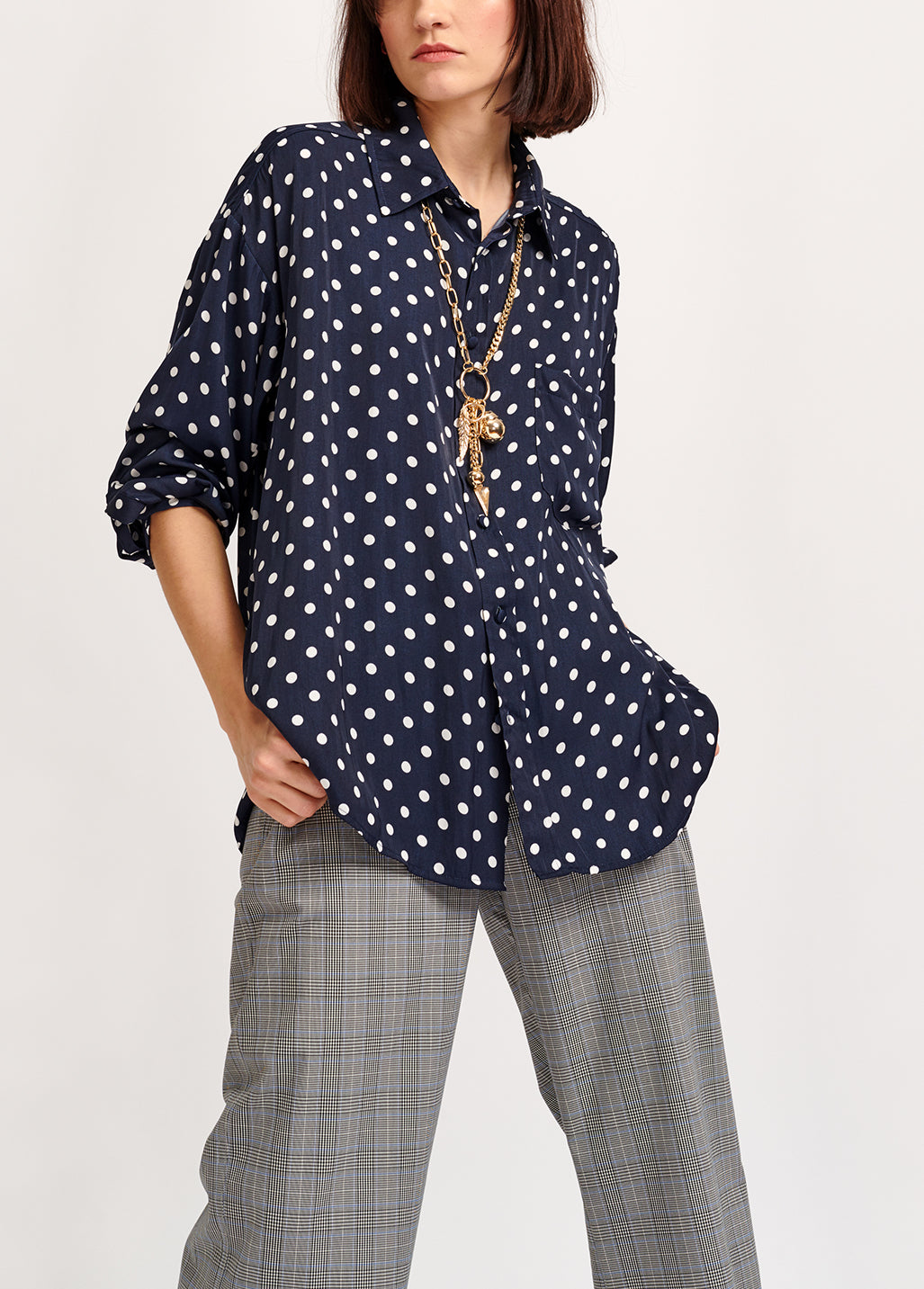 Dark blue polka dot oversized shirt RE—SSENTIEL | Essentiel second hand