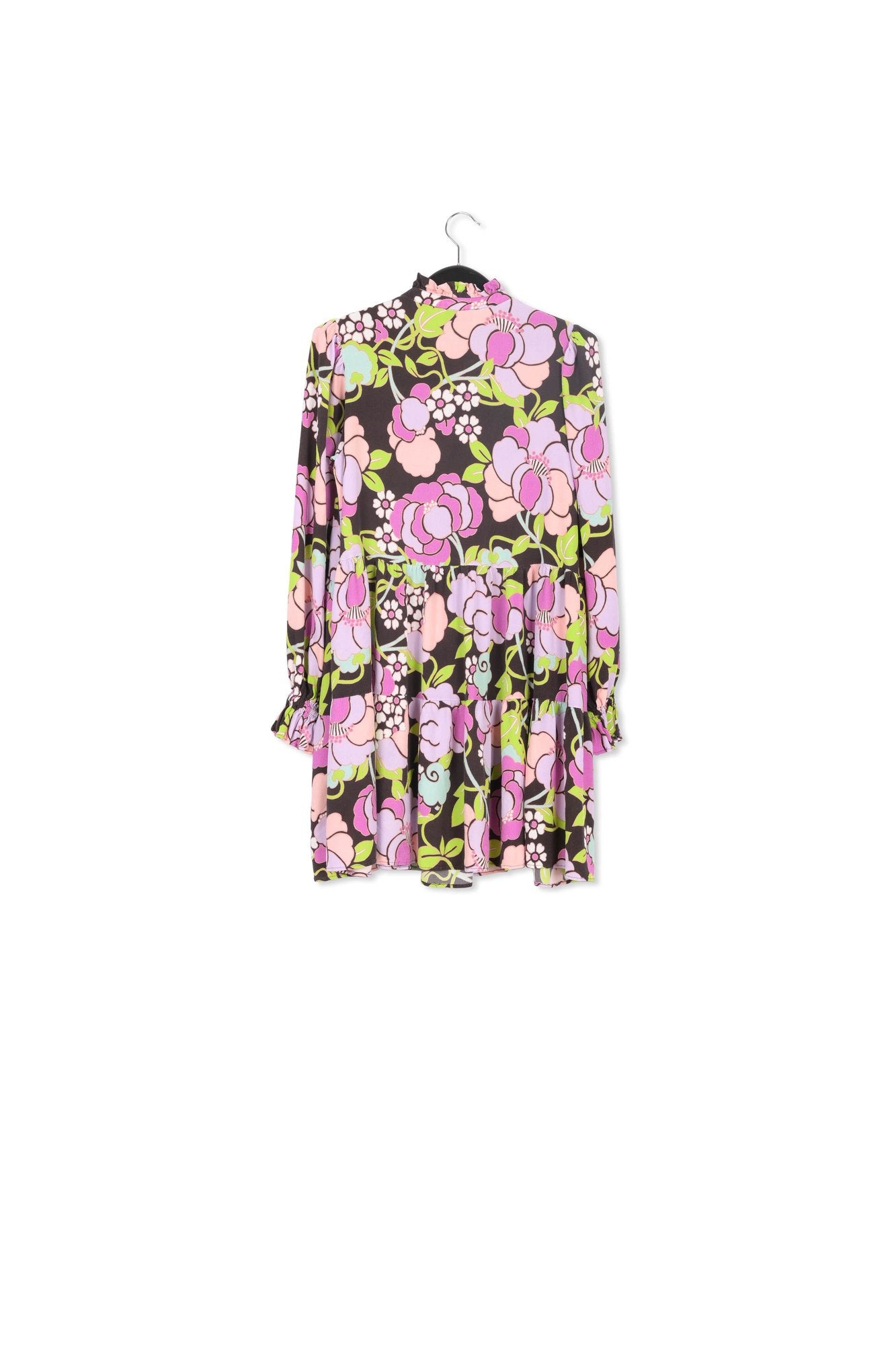 Black tiered mini dress with floral print RE—SSENTIEL | Essentiel second hand